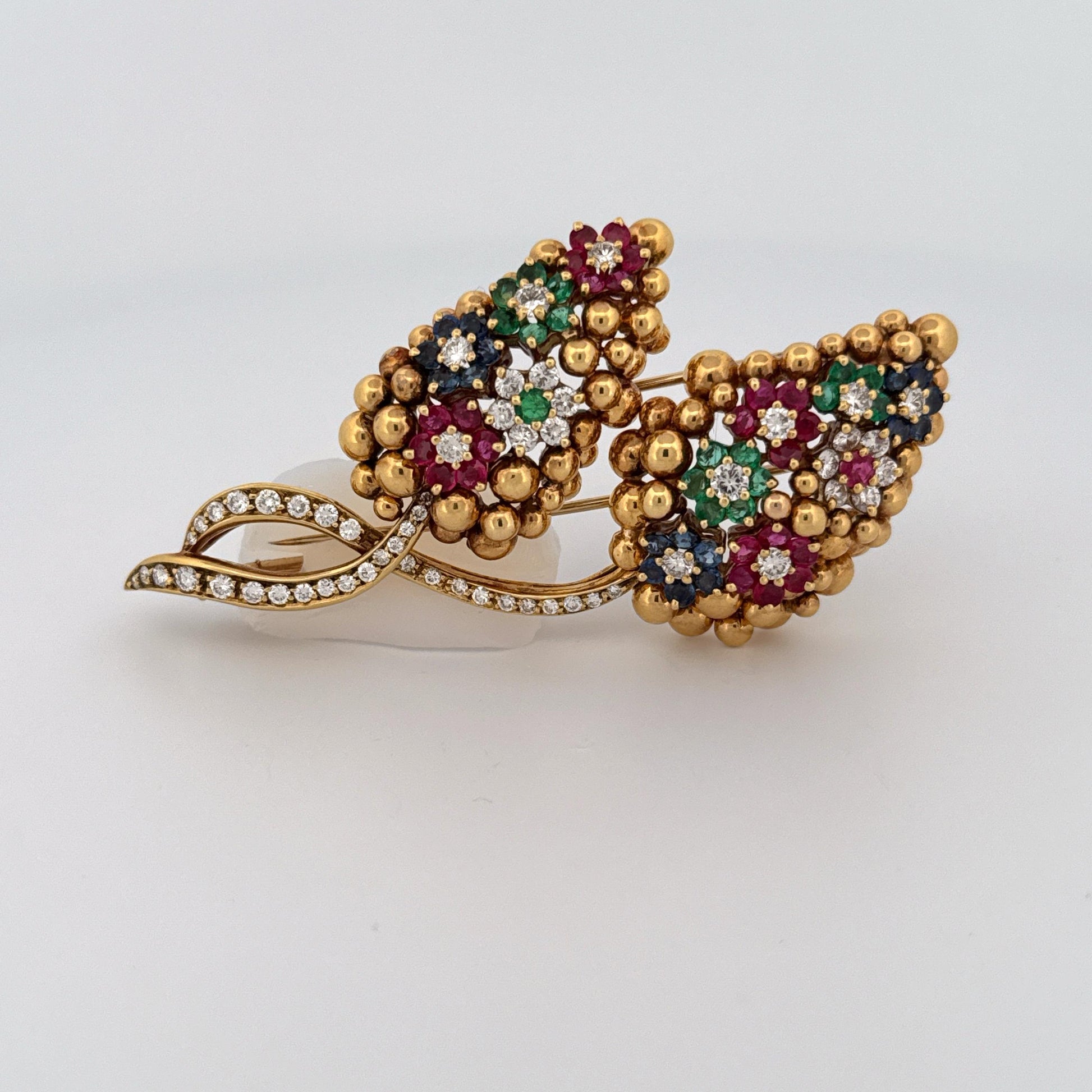 "Big 3" and Diamonds 18K Gold Leaf Brooch