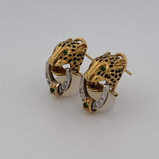 Panther Earrings with Emeralds and Diamonds