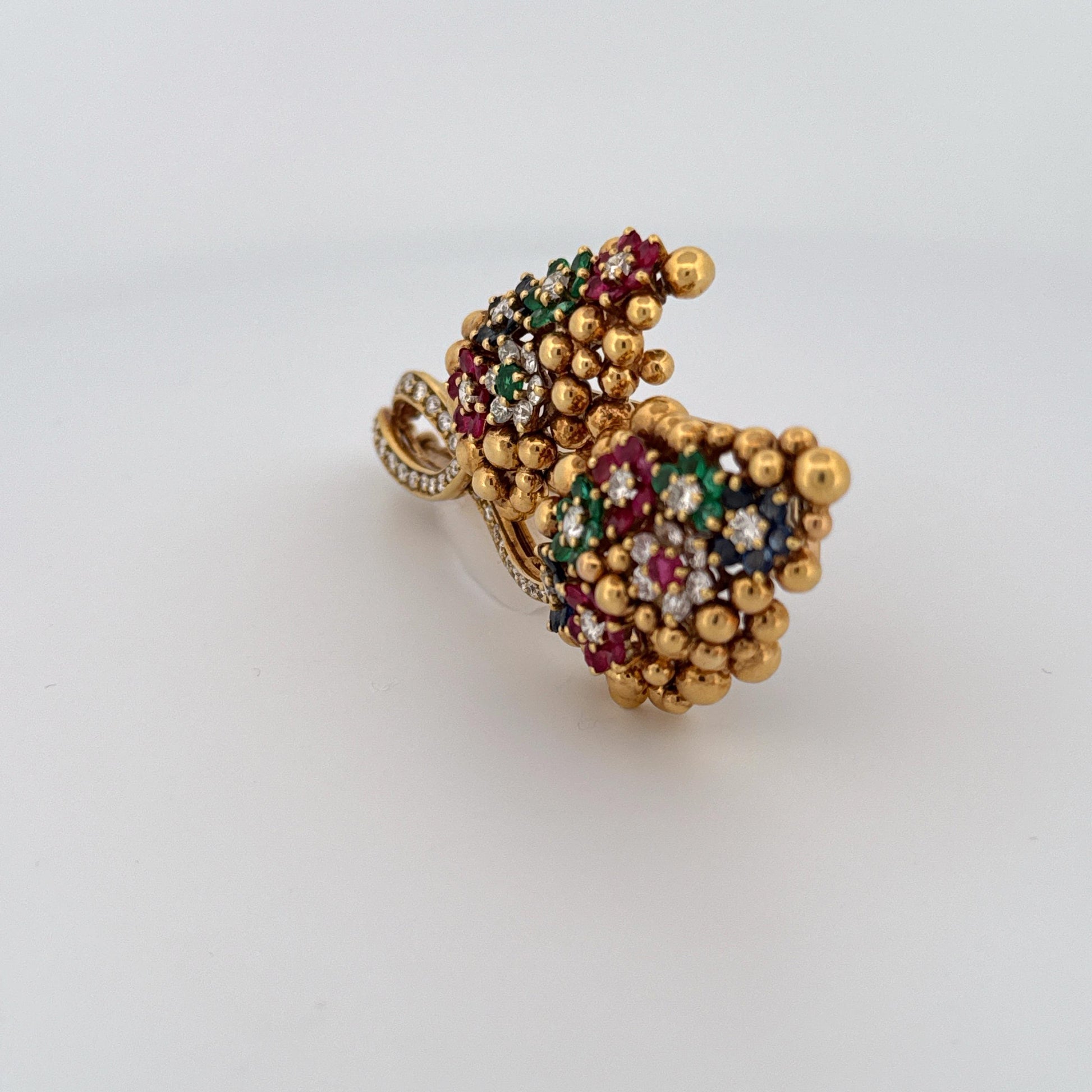 "Big 3" and Diamonds 18K Gold Leaf Brooch