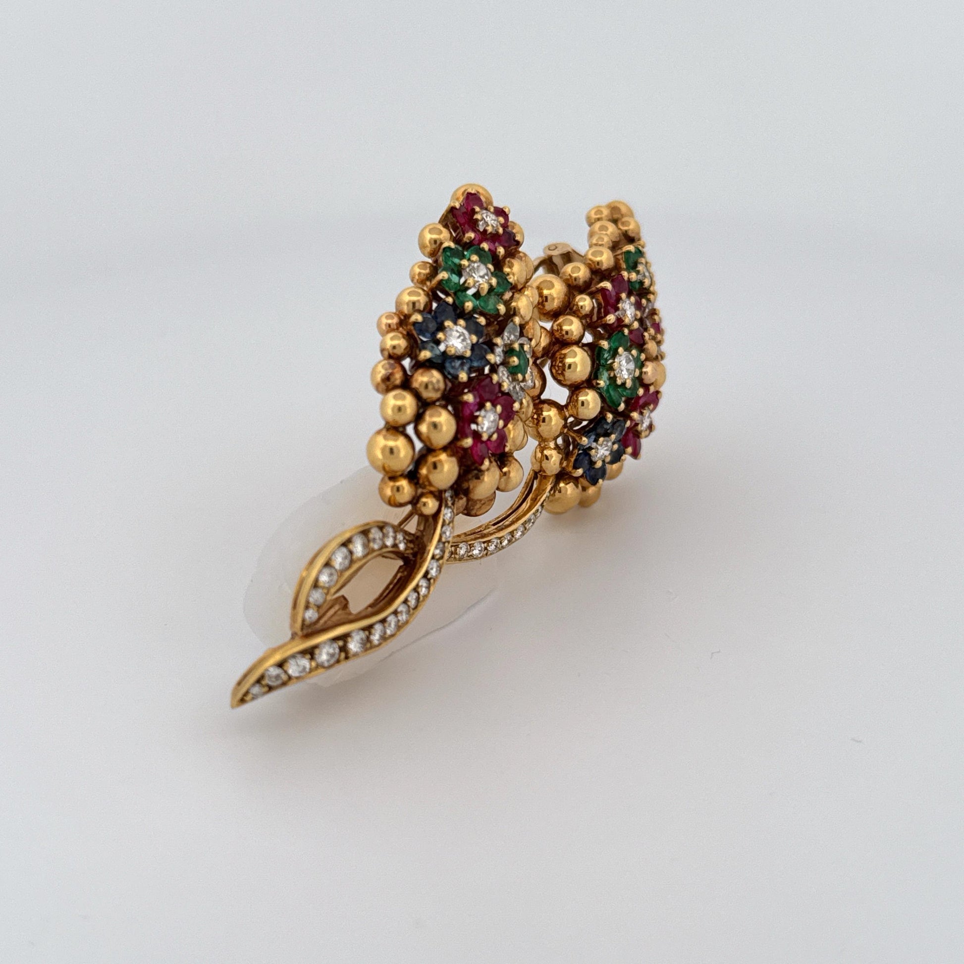 "Big 3" and Diamonds 18K Gold Leaf Brooch