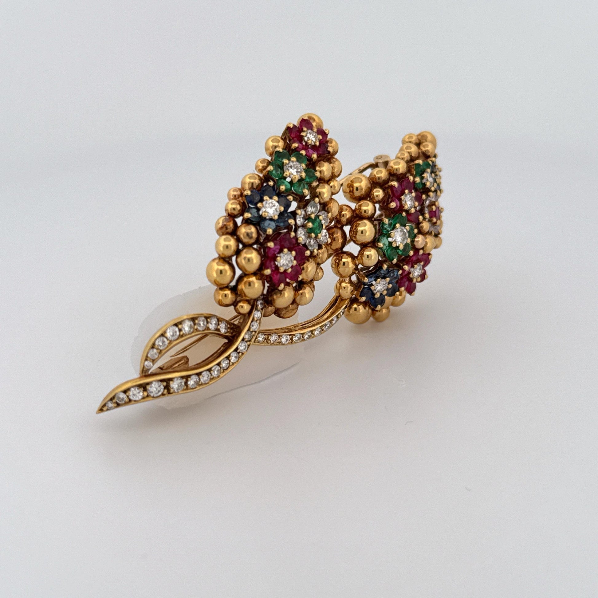 "Big 3" and Diamonds 18K Gold Leaf Brooch