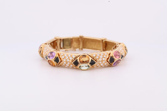 Vintage Bulgari 18K Multicolored Sapphire and Diamond Bracelet