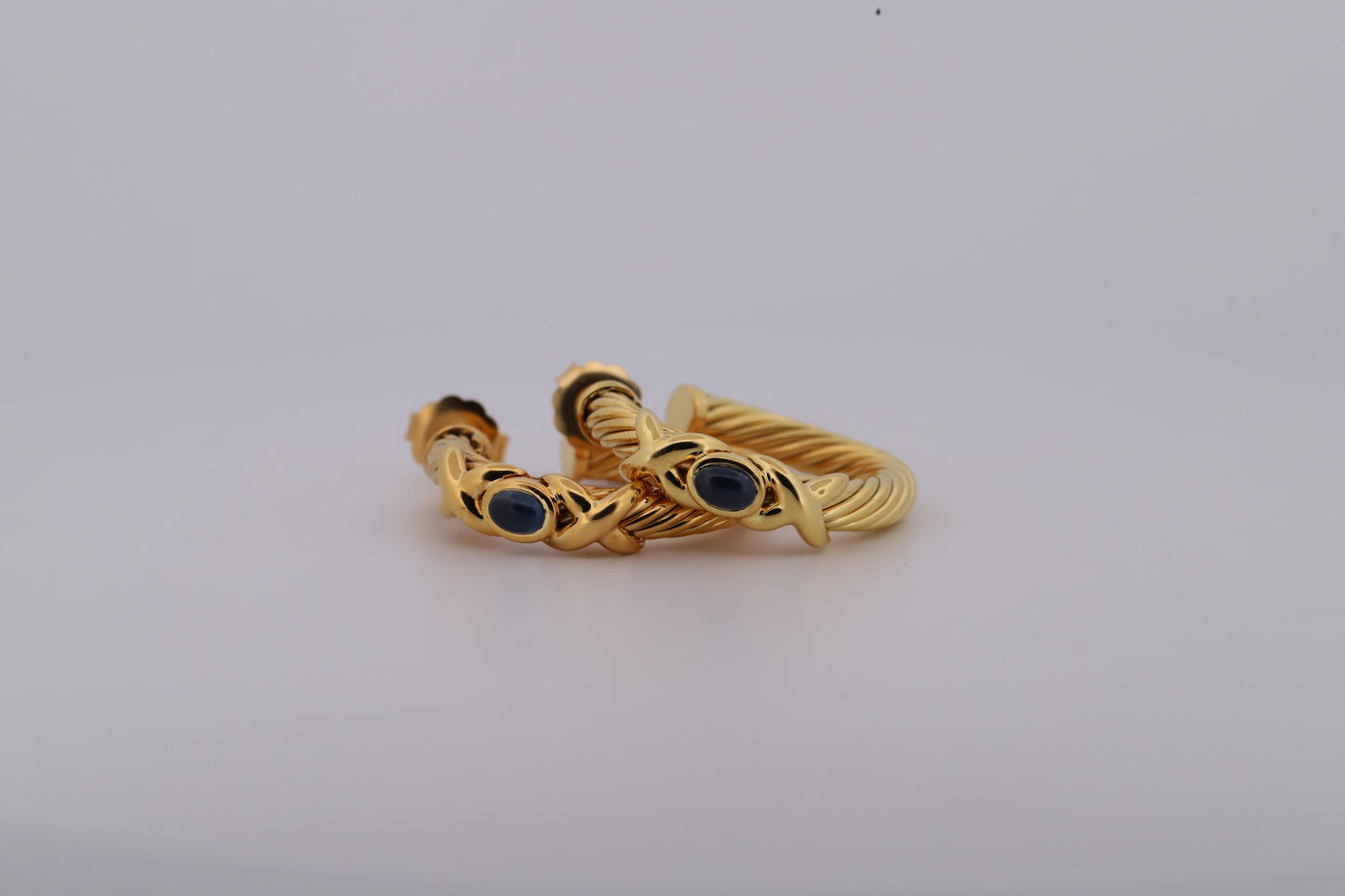 David Yurman 18K Gold Braided Rope Hoop Earrings w/Sapphires