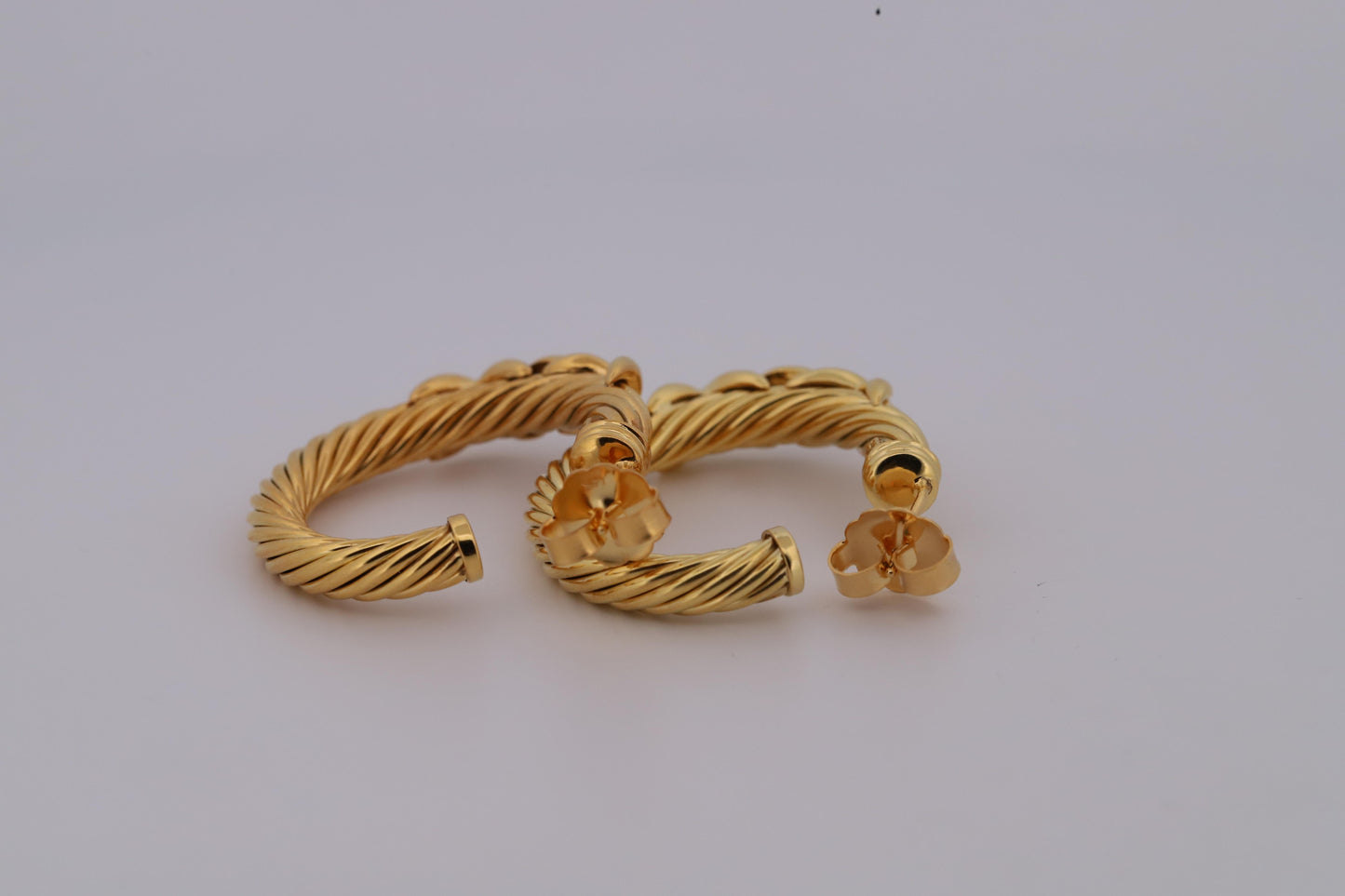 David Yurman 18K Gold Braided Rope Hoop Earrings w/Sapphires