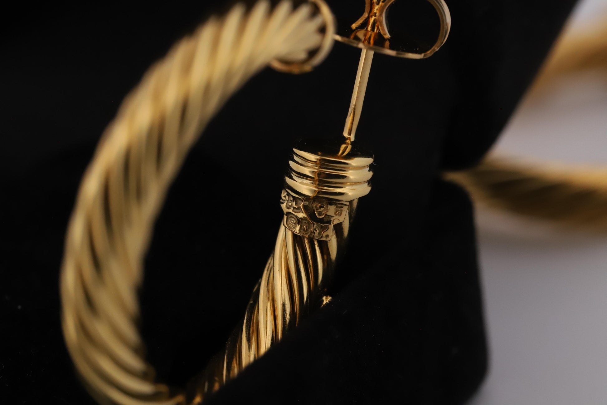 David Yurman 18K Gold Braided Rope Hoop Earrings w/Sapphires