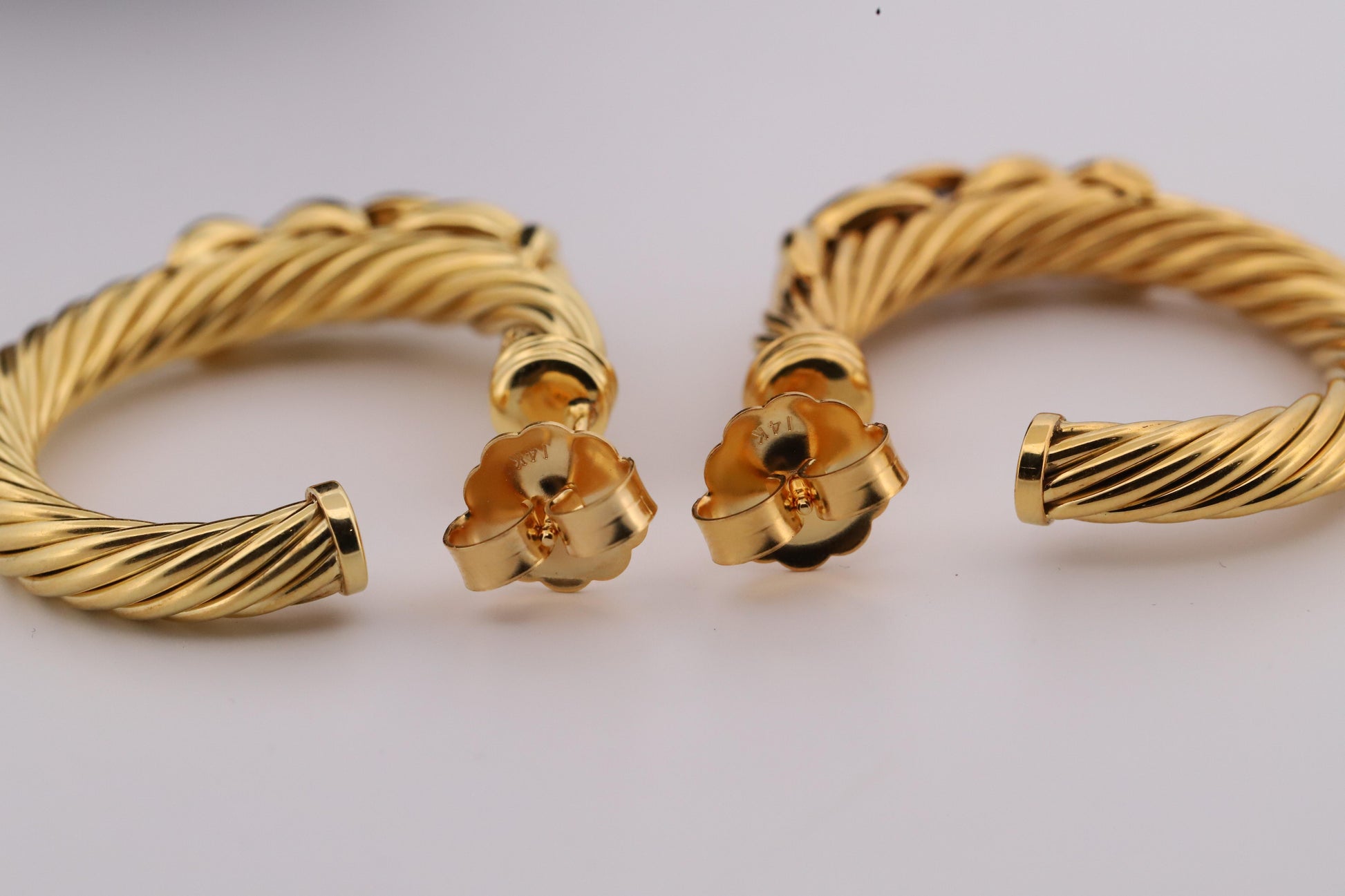 David Yurman 18K Gold Braided Rope Hoop Earrings w/Sapphires