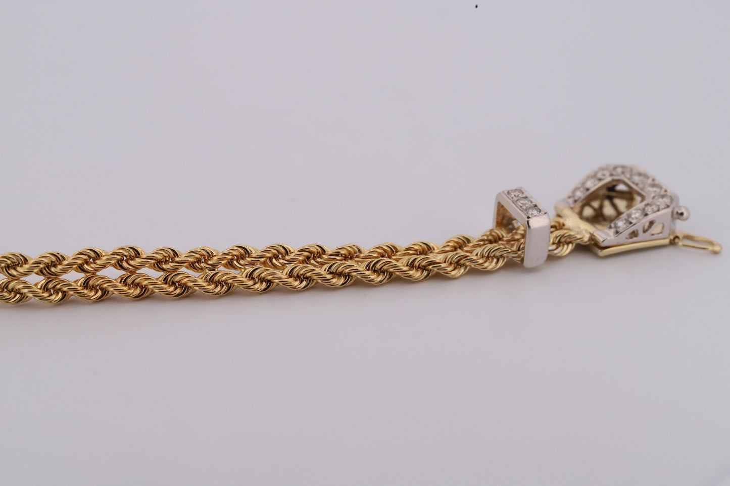 Vintage 14K Gold Rope Bracelet Belt with Diamond Buckle Clasp