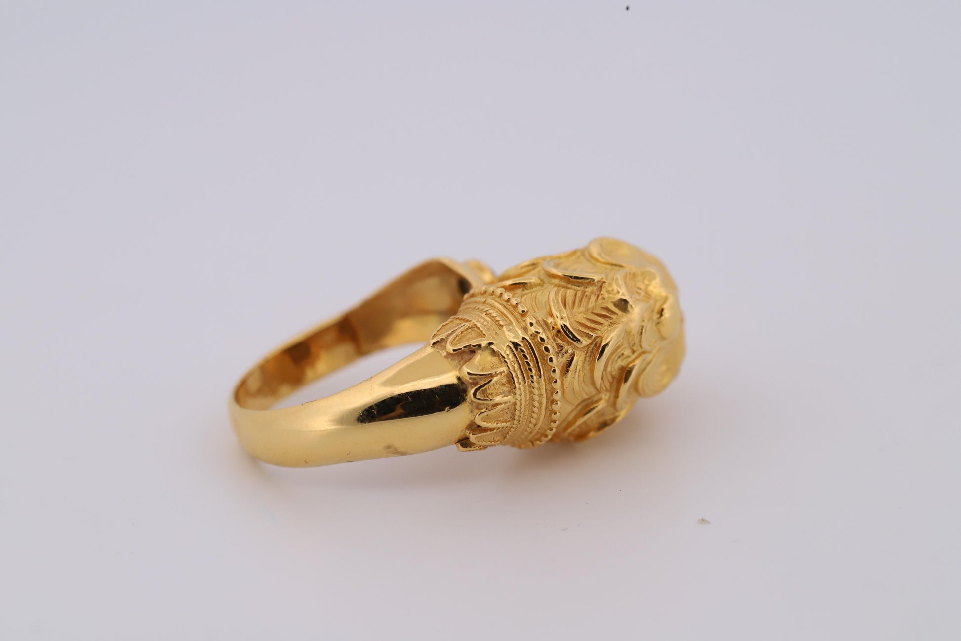 Vintage 18K Lion Ring with Ruby Eyes and Sapphire Accent, Handcrafted