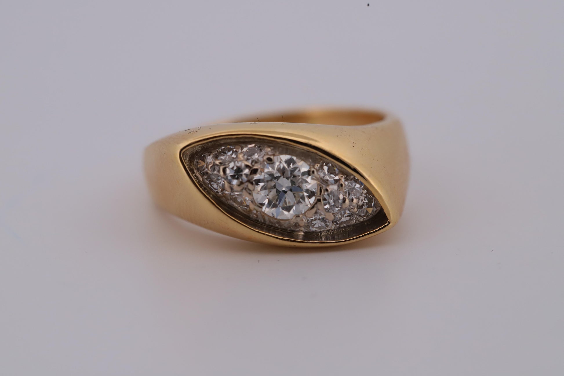 Vintage 18K Gold Diamond Marquise Design Cluster Ring