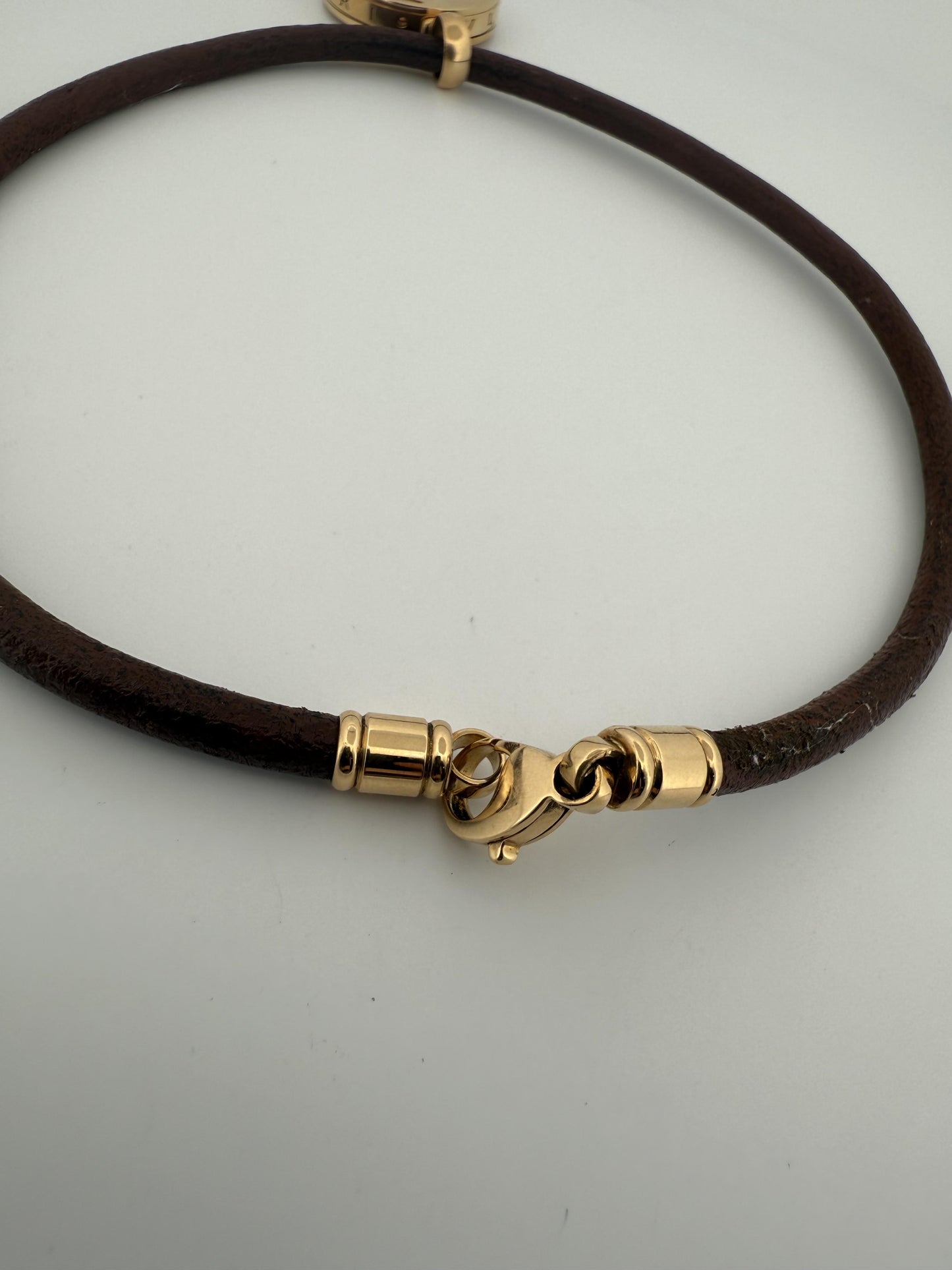 Bulgari Spinning MOP Optical Illusion Pendant w/18K and Leather Necklace