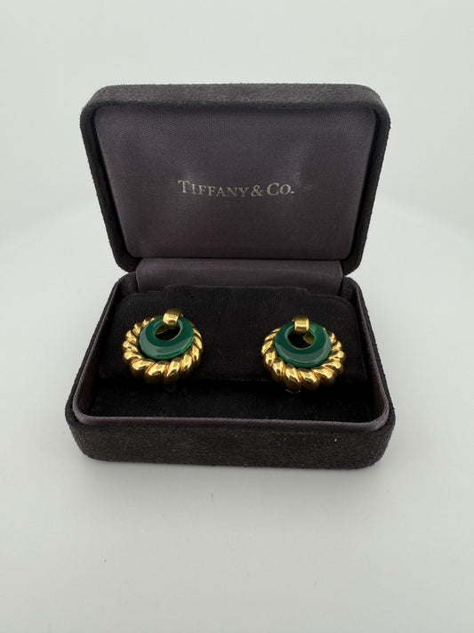 Rare Chrysoprase Tiffany & Co 18K Yellow Gold Earrings w/Rope Design