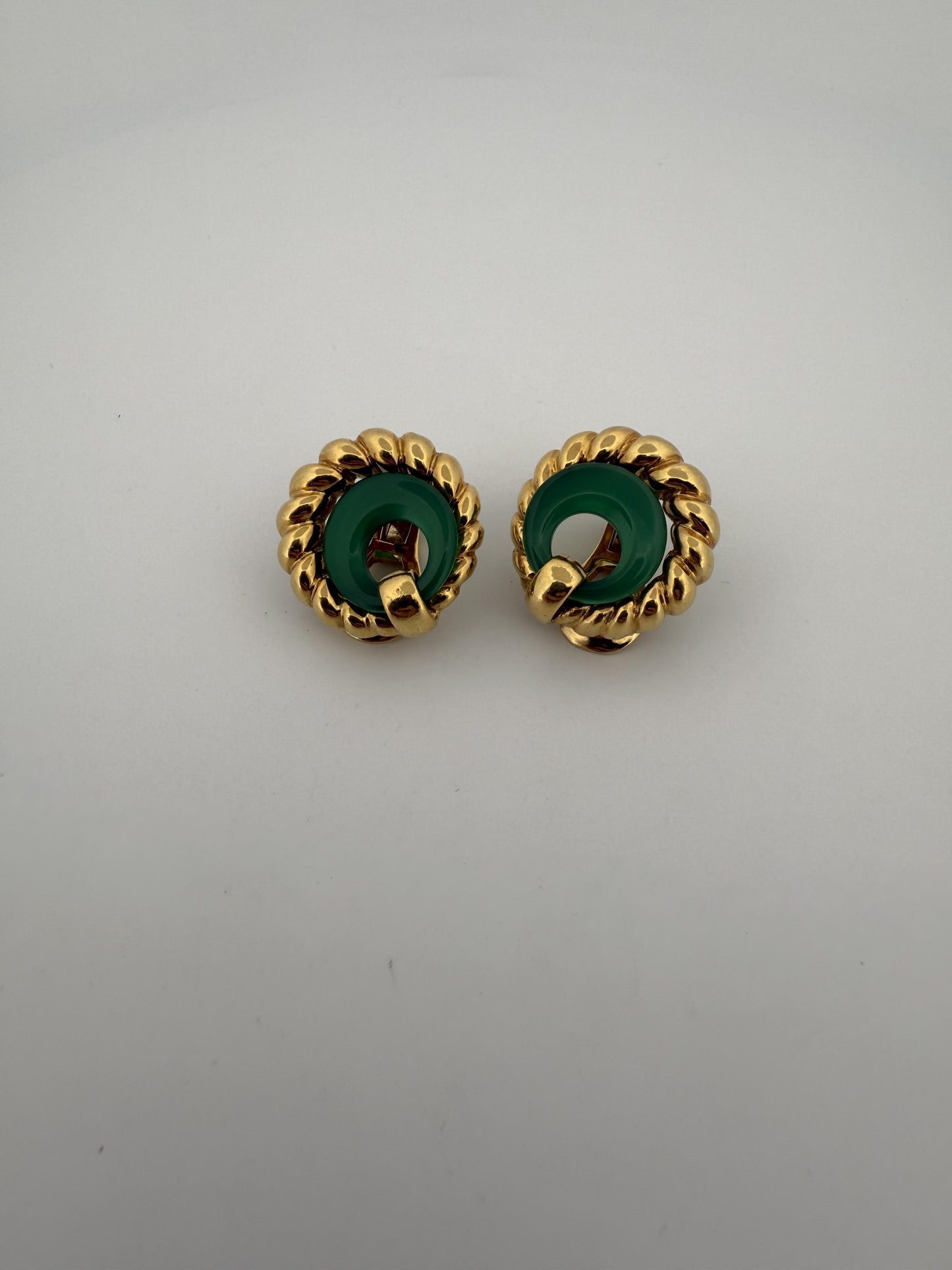 Rare Chrysoprase Tiffany & Co 18K Yellow Gold Earrings w/Rope Design