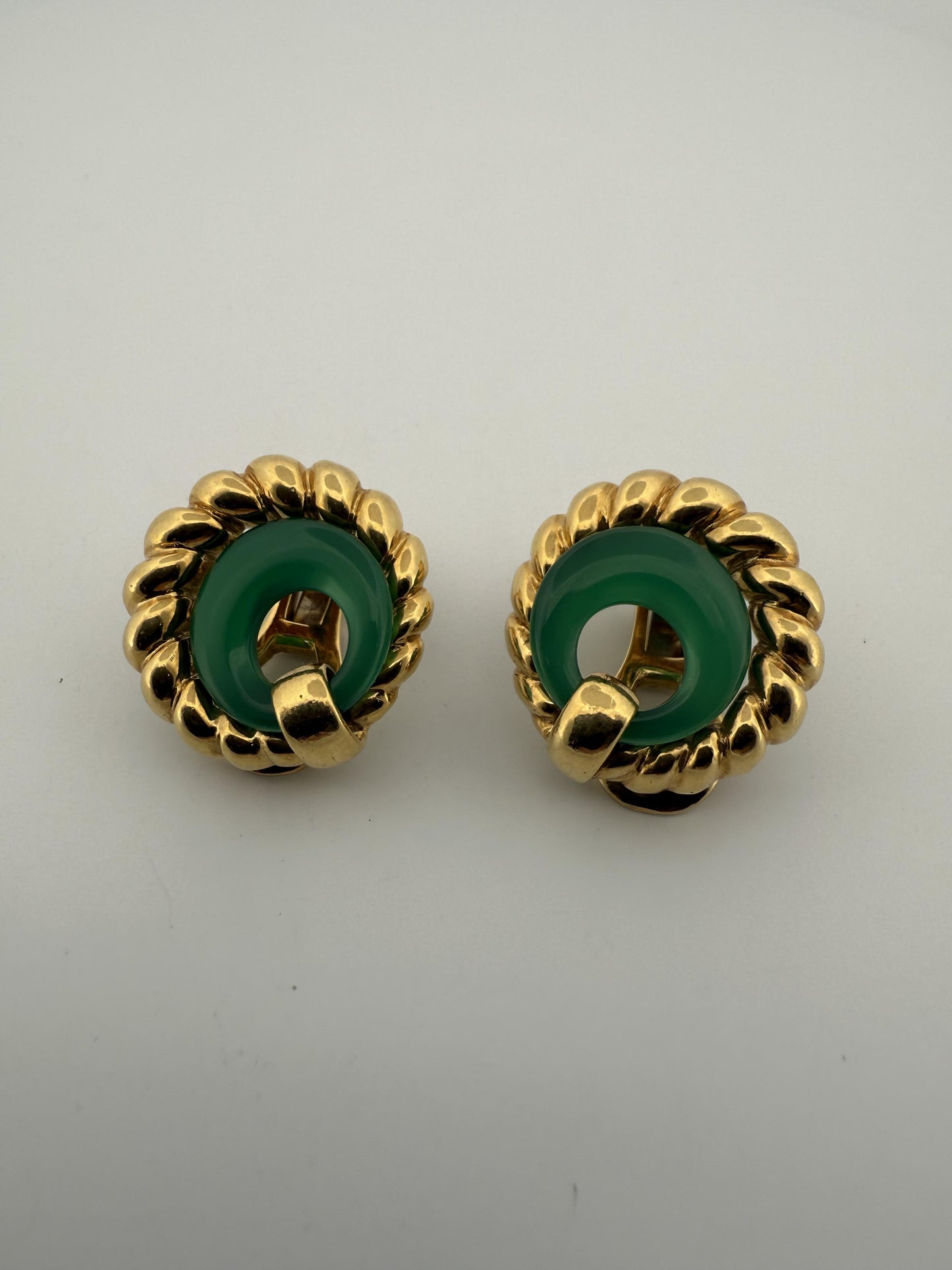 Rare Chrysoprase Tiffany & Co 18K Yellow Gold Earrings w/Rope Design