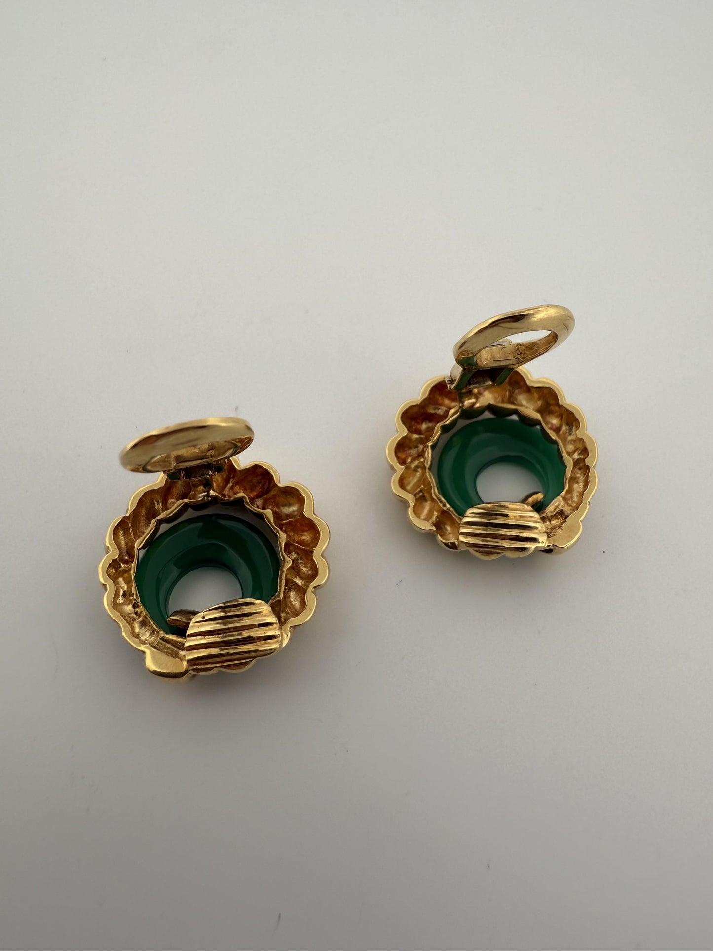 Rare Chrysoprase Tiffany & Co 18K Yellow Gold Earrings w/Rope Design