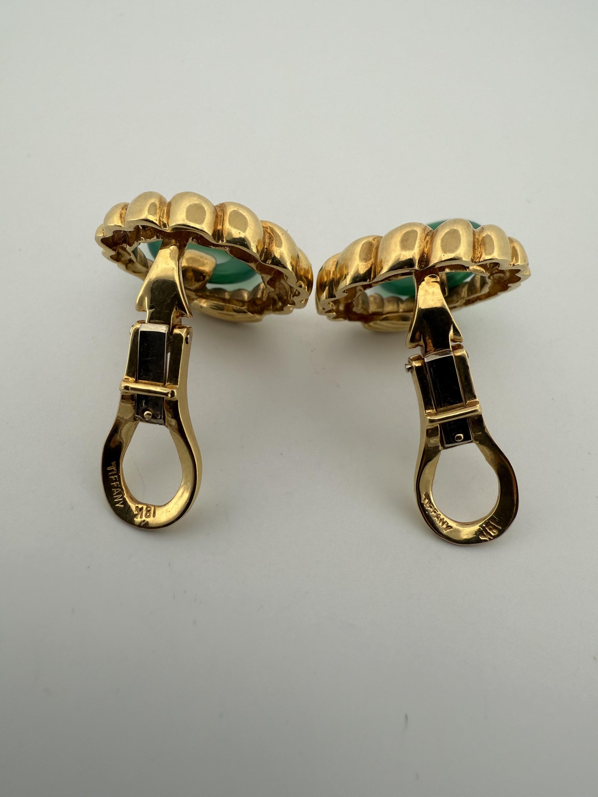 Rare Chrysoprase Tiffany & Co 18K Yellow Gold Earrings w/Rope Design
