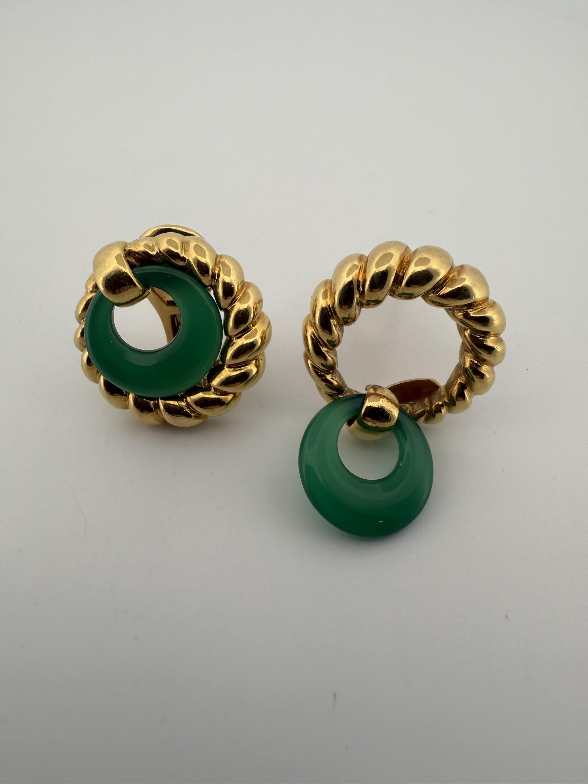 Rare Chrysoprase Tiffany & Co 18K Yellow Gold Earrings w/Rope Design