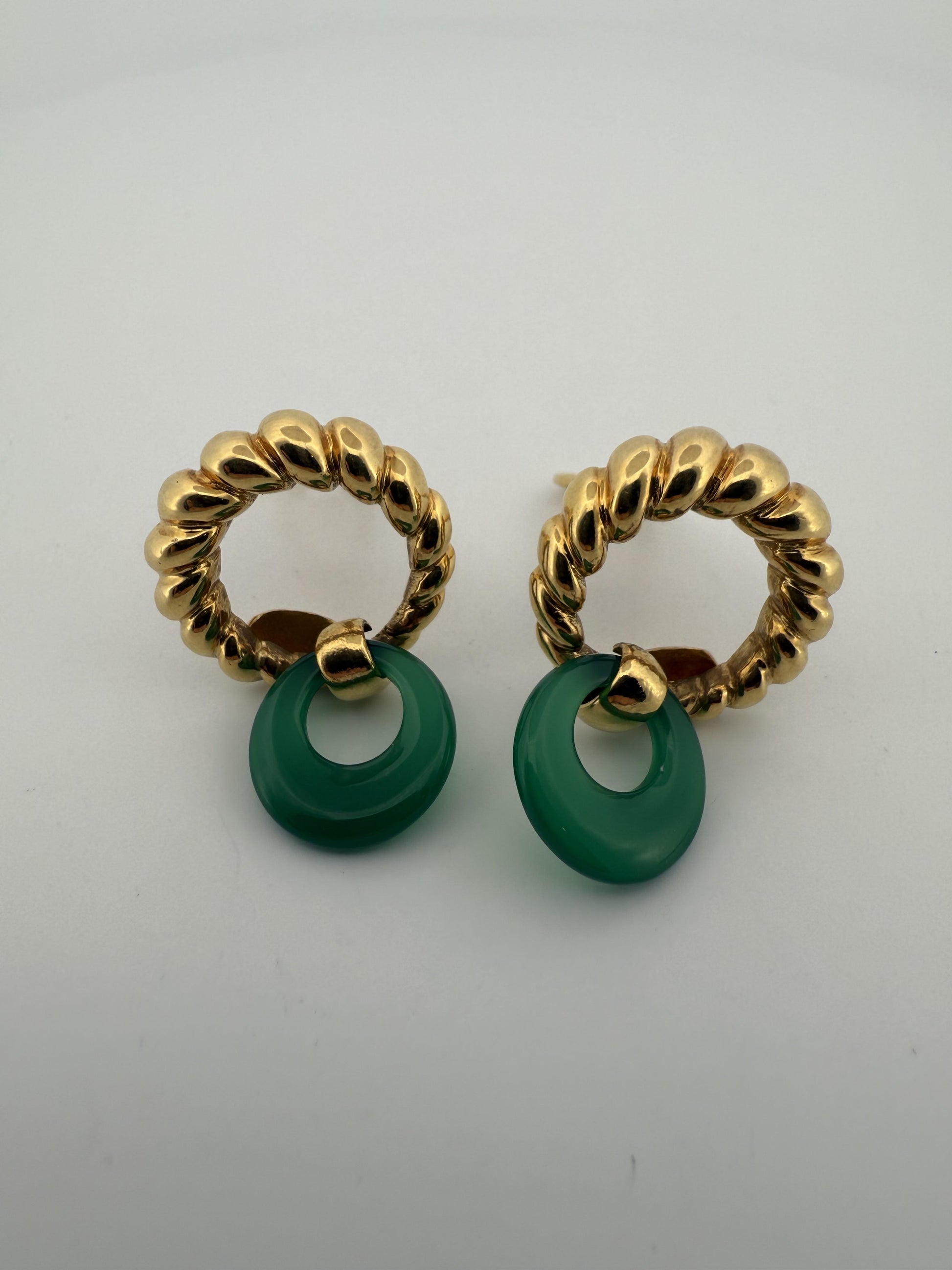 Rare Chrysoprase Tiffany & Co 18K Yellow Gold Earrings w/Rope Design