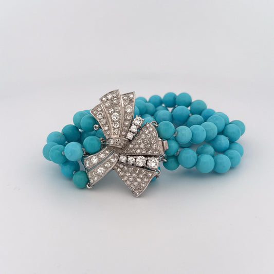 Turquoise and Diamond Bow Bracelet