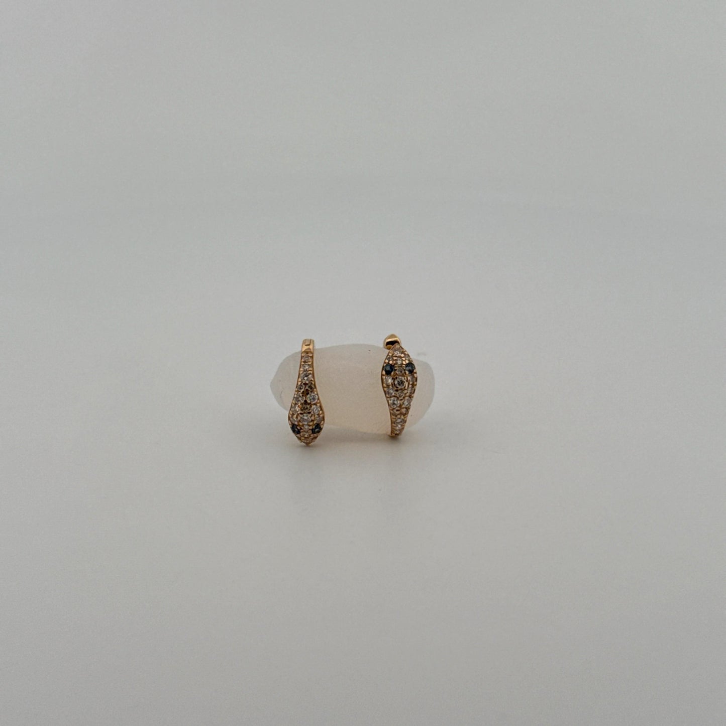 14K Gold and Diamond Serpent Earrings w/Emerald Eyes