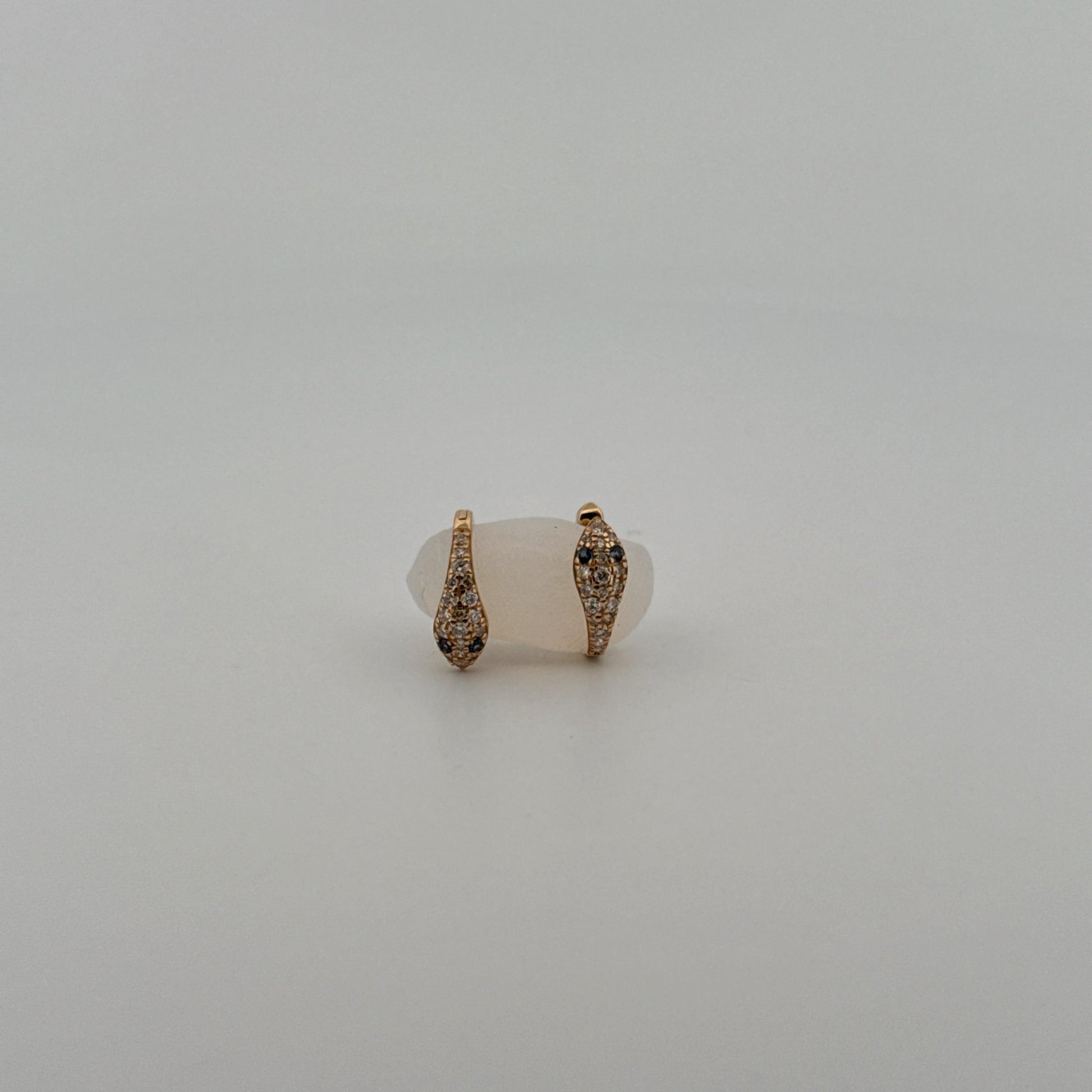 14K Gold and Diamond Serpent Earrings w/Emerald Eyes