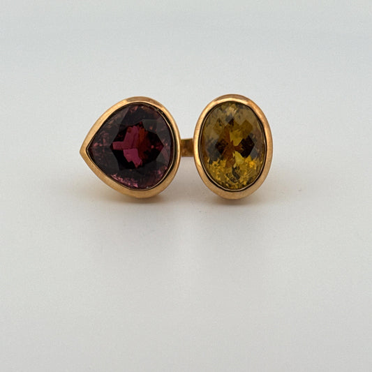 Vintage 18K Tourmaline & Peridot Toi et Moi Ring