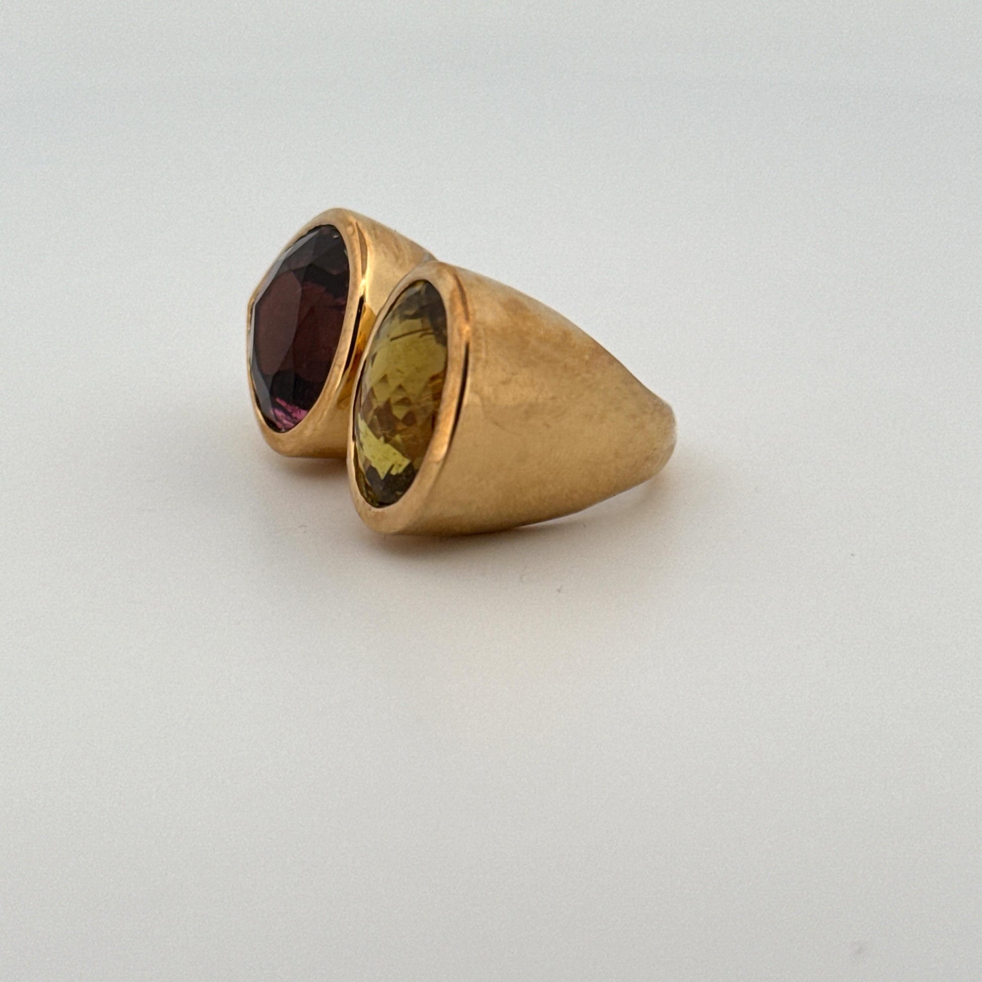 Vintage 18K Tourmaline & Peridot Toi et Moi Ring