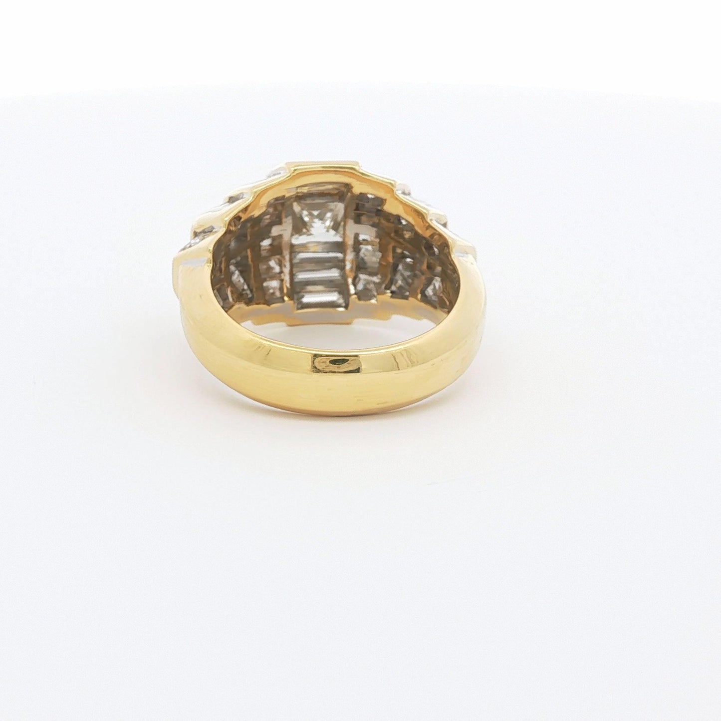 Vintage Princess-Cut and Baguette Diamond Bombé Ring, 18K Yellow Gold