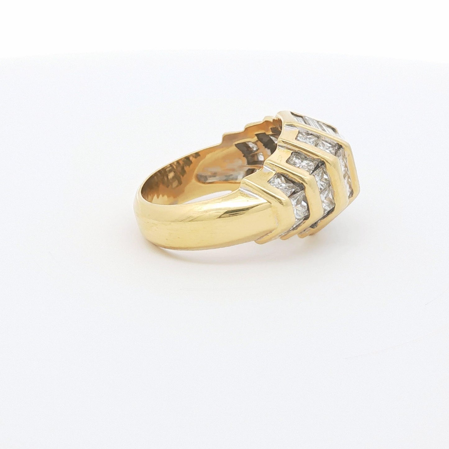 Vintage Princess-Cut and Baguette Diamond Bombé Ring, 18K Yellow Gold