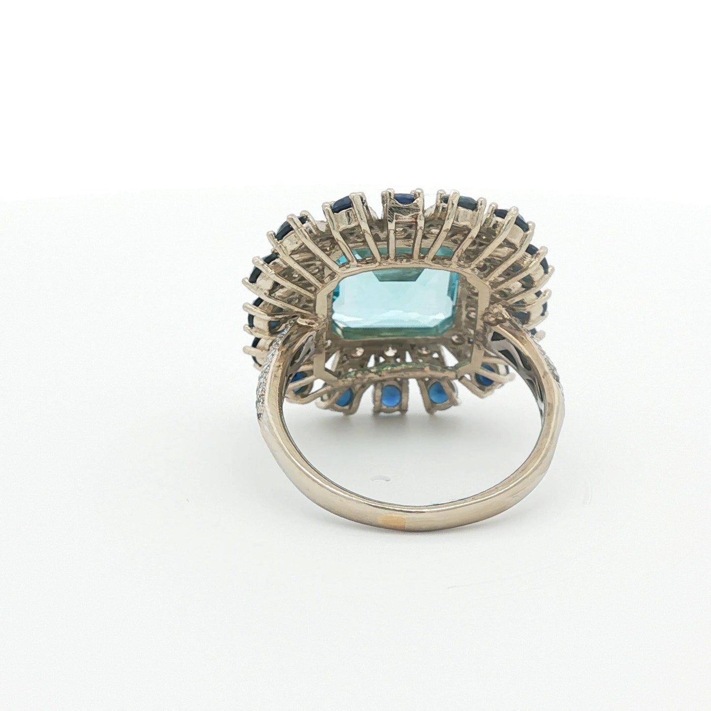 Vintage Aquamarine, Blue Sapphire, and Diamond Ballerina Platinum Ring