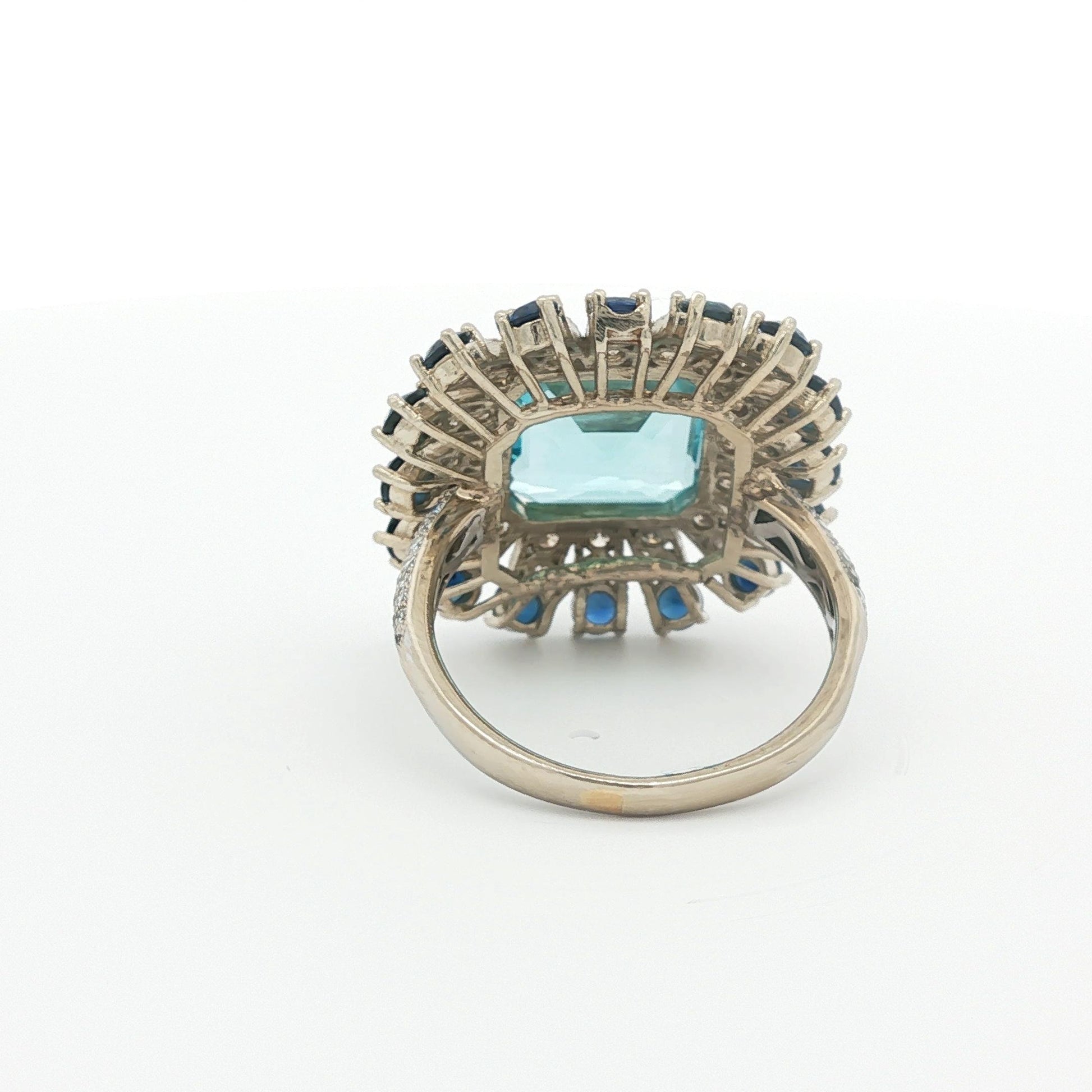 Vintage Aquamarine, Blue Sapphire, and Diamond Ballerina Platinum Ring