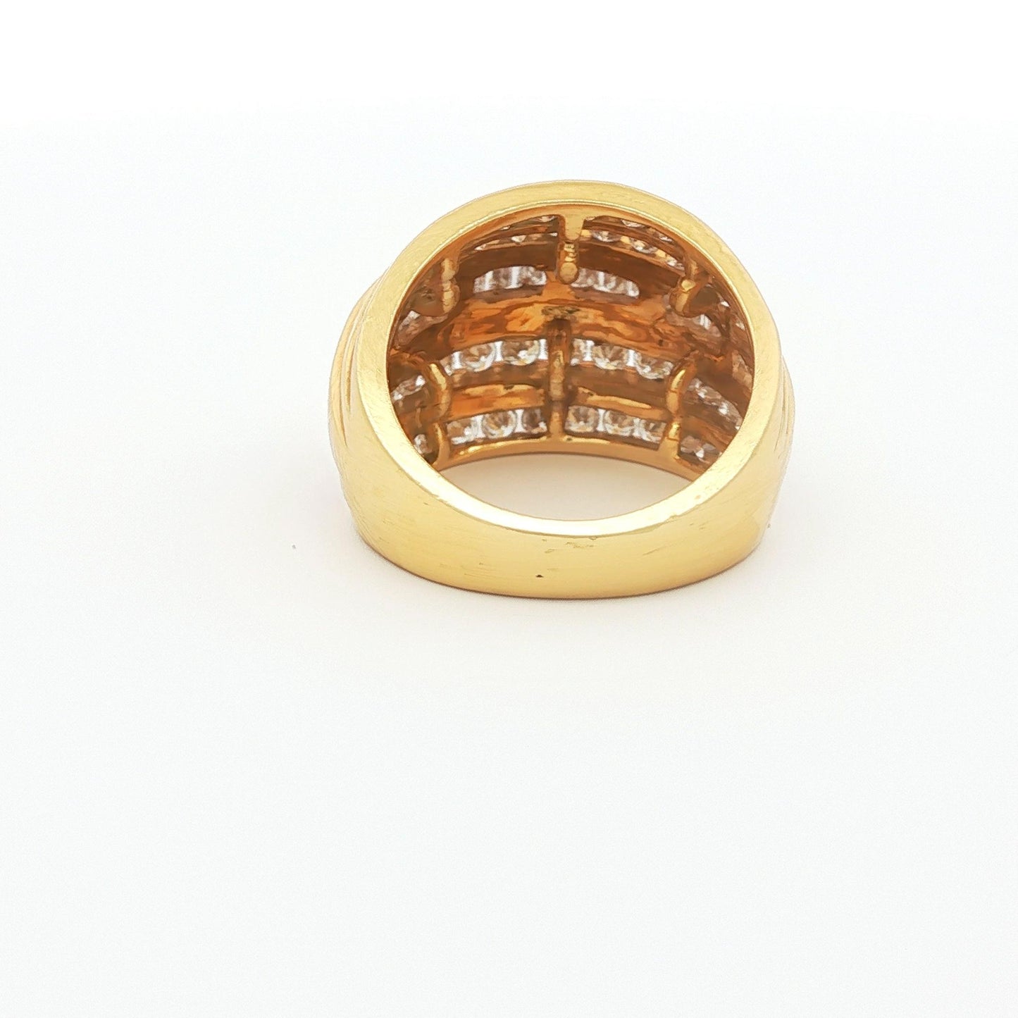 Five-Row Baguette and Round Brilliant Diamond Bombé Ring, 18K Yellow Gold