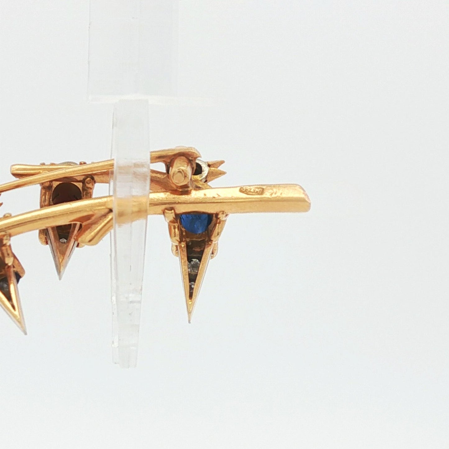 Chatting on the Branch! 18K Gold Ruby, Sapphire, and Diamond Four-Bird Brooch