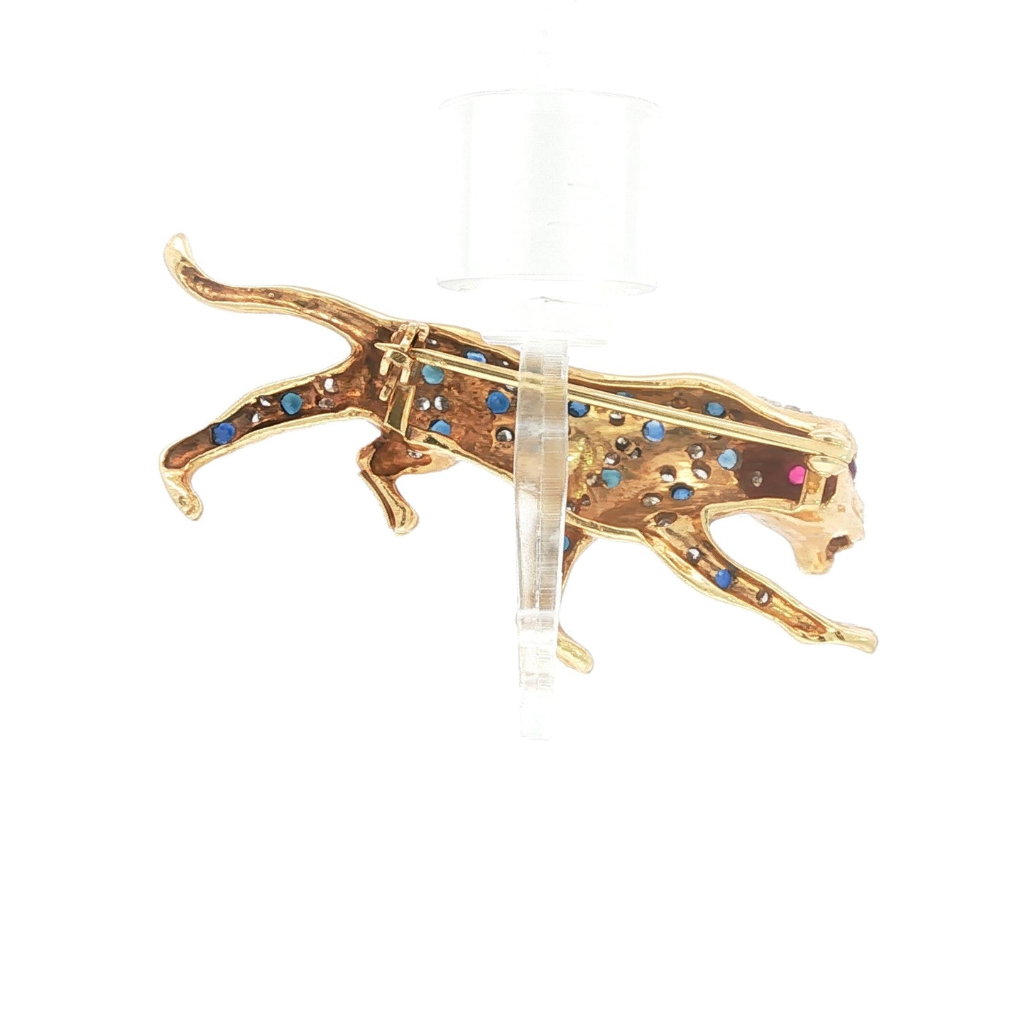 Vintage 14 Karat Gold Diamond and Sapphire Leopard Brooch