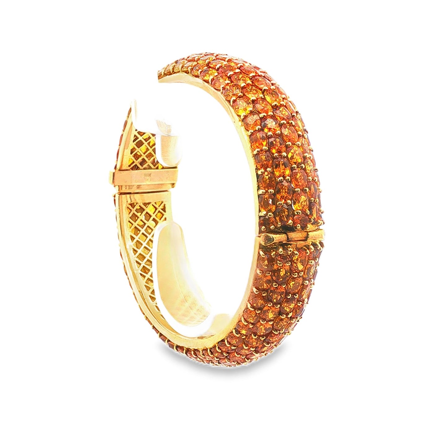 70-70 Yellow Sapphire Pave Hinged Bangle, 18K Yellow Gold