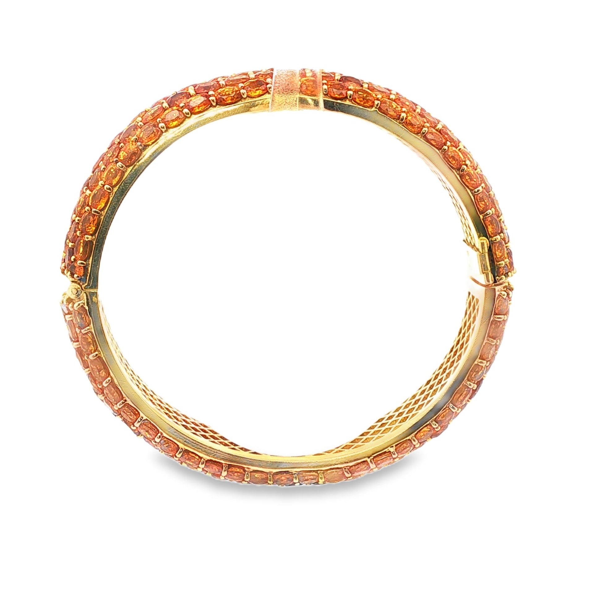 70-70 Yellow Sapphire Pave Hinged Bangle, 18K Yellow Gold