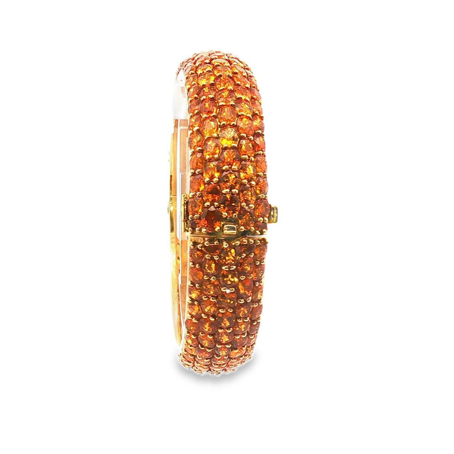 70-70 Yellow Sapphire Pave Hinged Bangle, 18K Yellow Gold