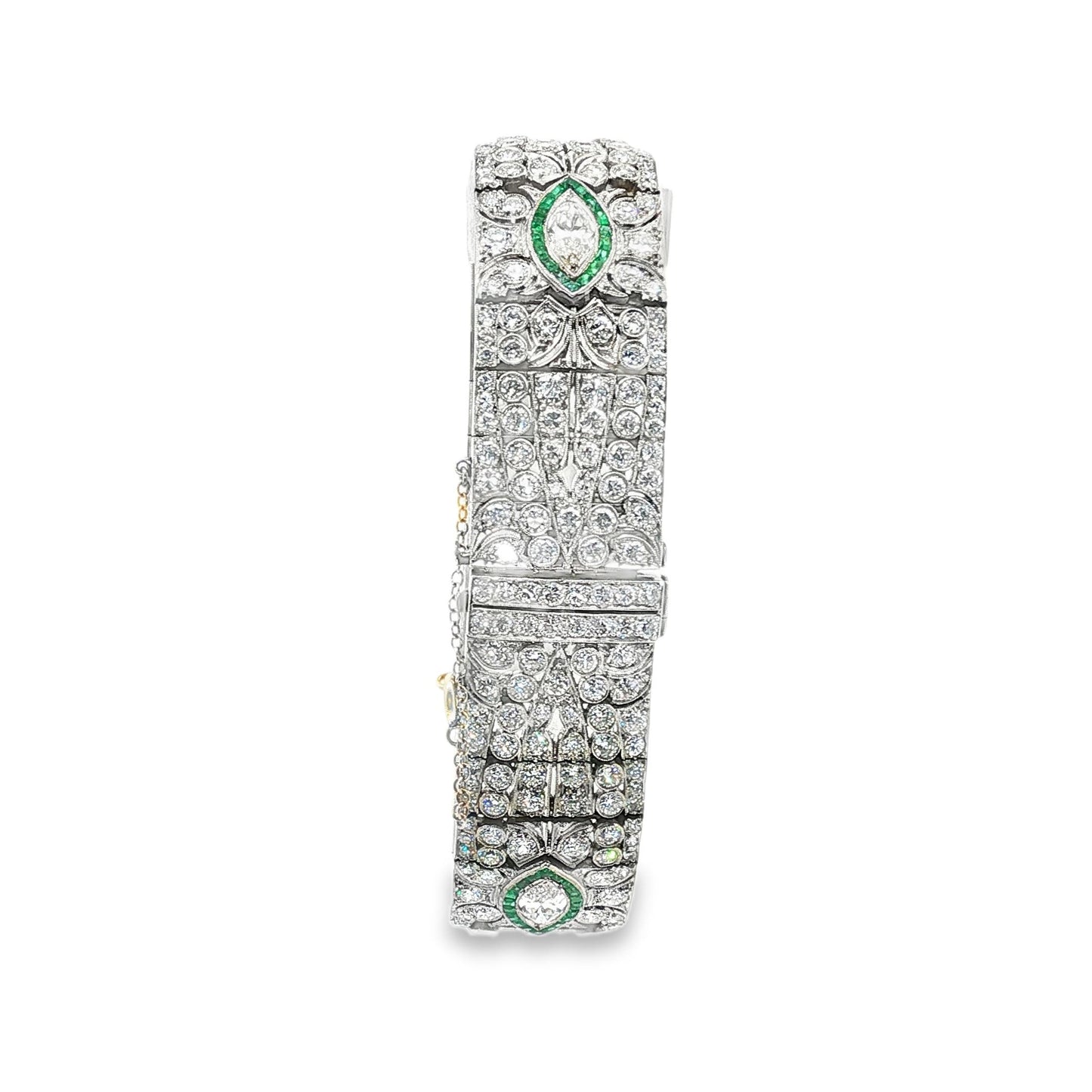 Vintage 1925 Marquise Diamond and Emerald Platinum Bracelet