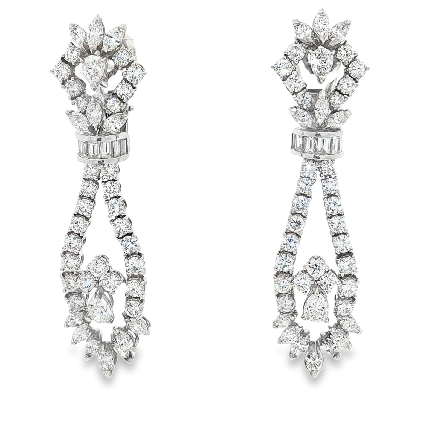 Vintage 11.2 CT 18K Pear, Marquise, and Round Brilliant Cut Earring