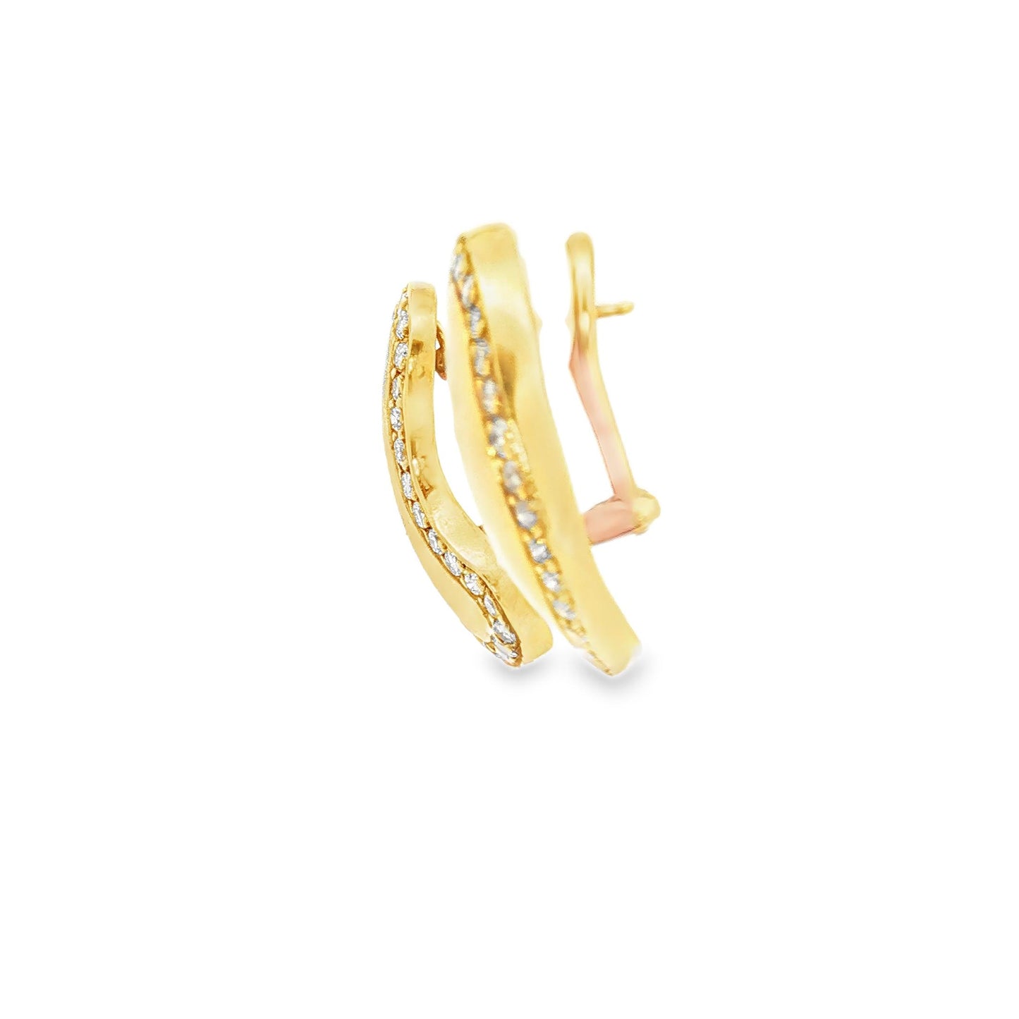 Vintage 18K Yellow Gold Diamond-Bordered Comma/Bean Clip Earrings