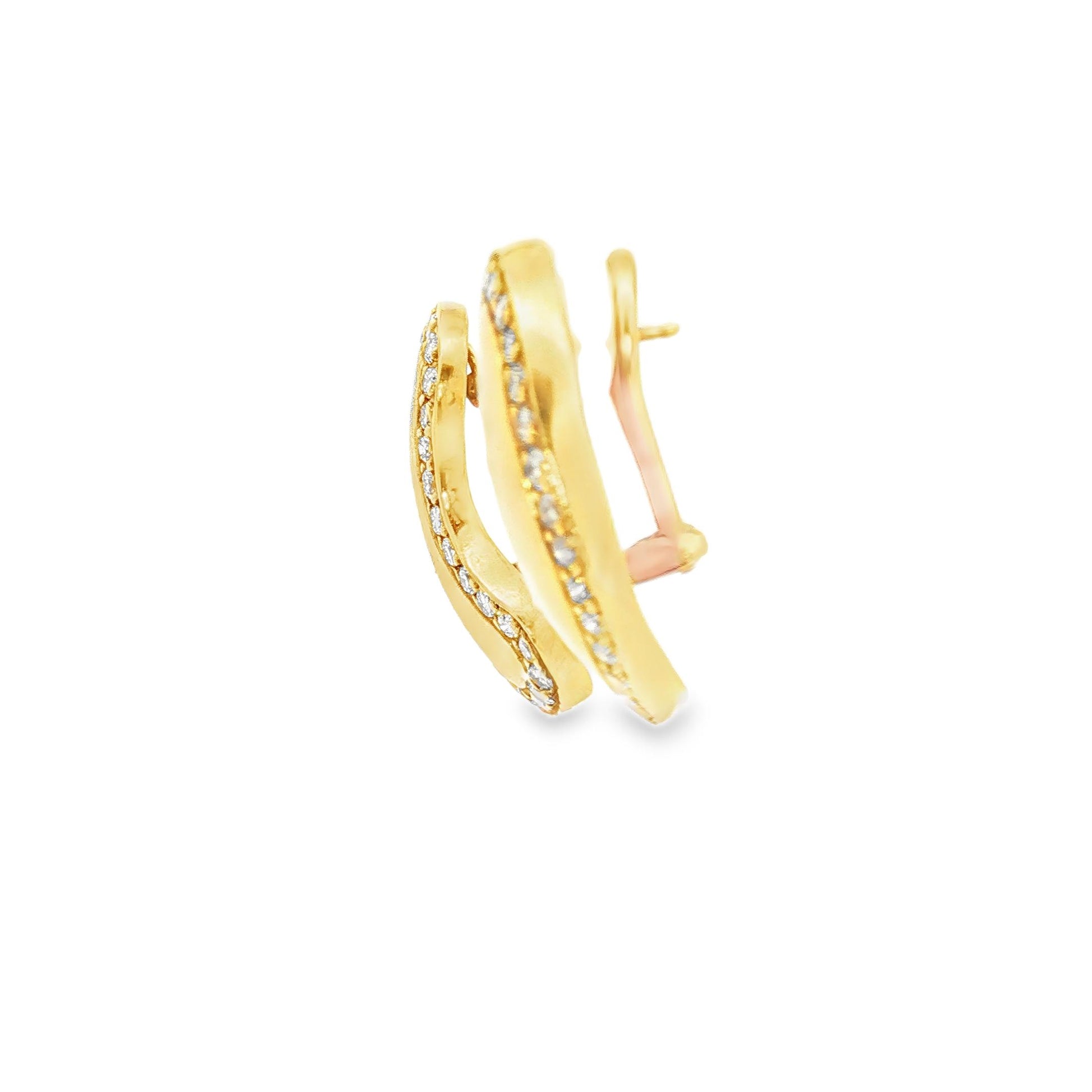 Vintage 18K Yellow Gold Diamond-Bordered Comma/Bean Clip Earrings