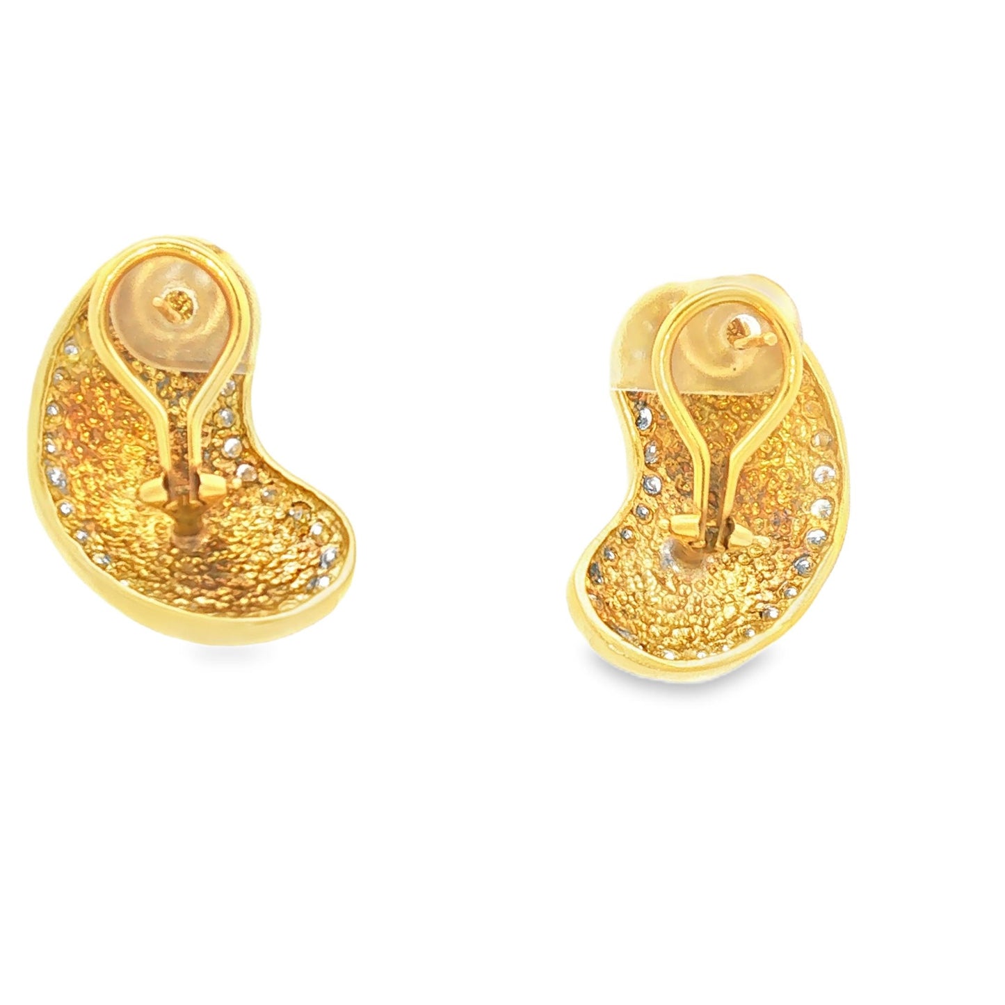 Vintage 18K Yellow Gold Diamond-Bordered Comma/Bean Clip Earrings