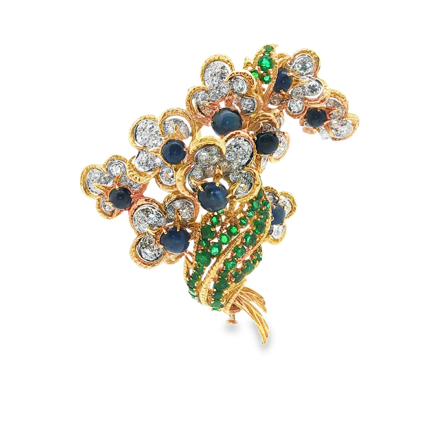 Vintage 1970s "Big Three" Flower Vine Brooch in 18k Gold
