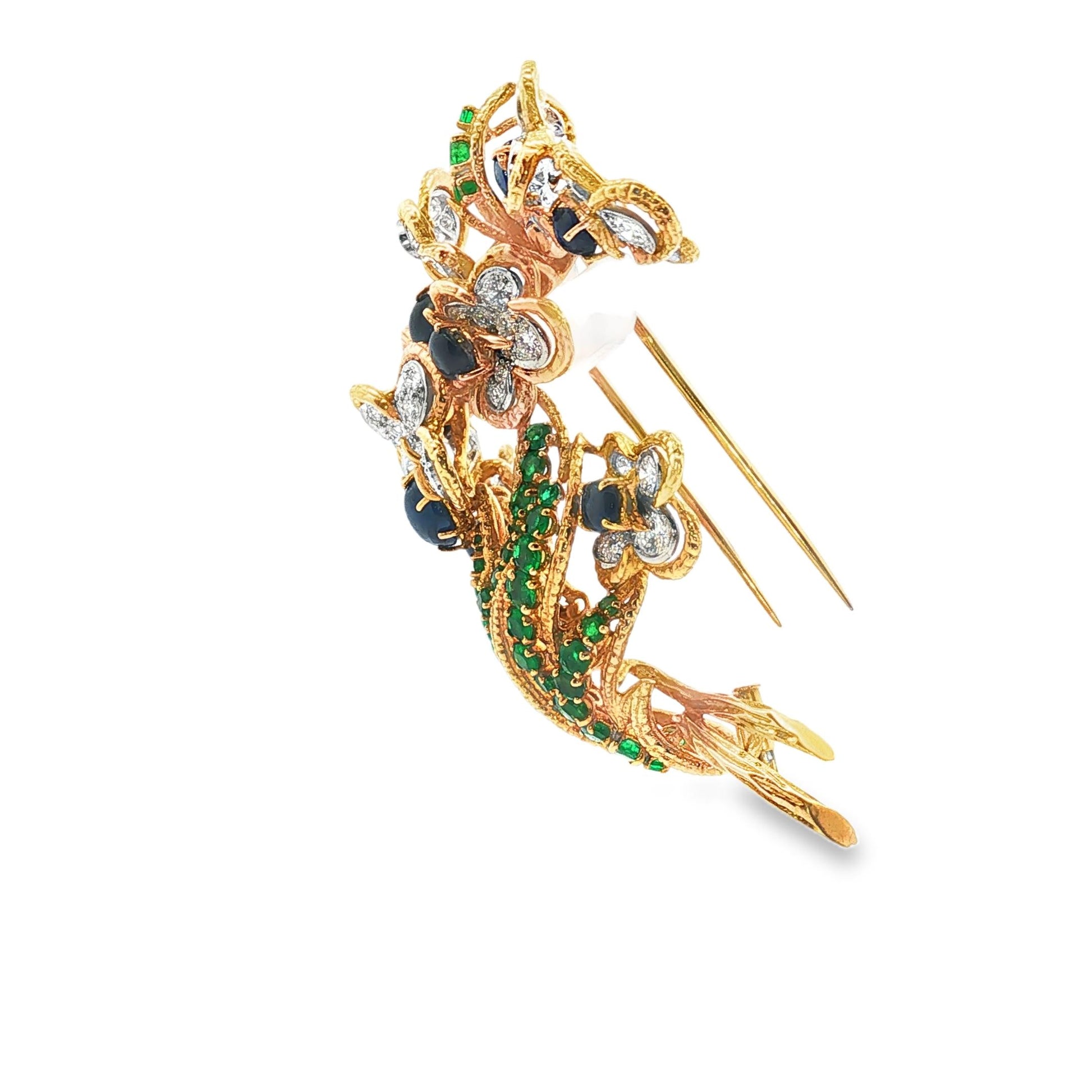 Vintage 1970s "Big Three" Flower Vine Brooch in 18k Gold