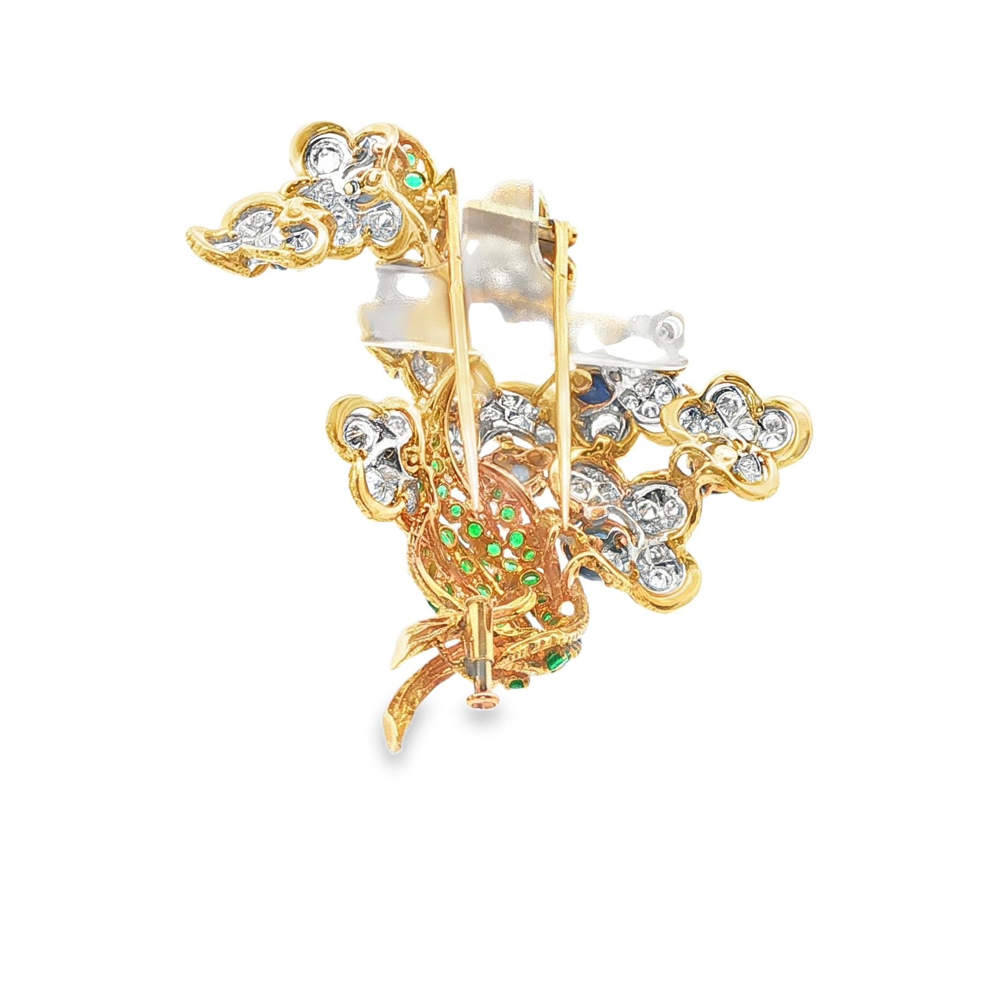 Vintage 1970s "Big Three" Flower Vine Brooch in 18k Gold