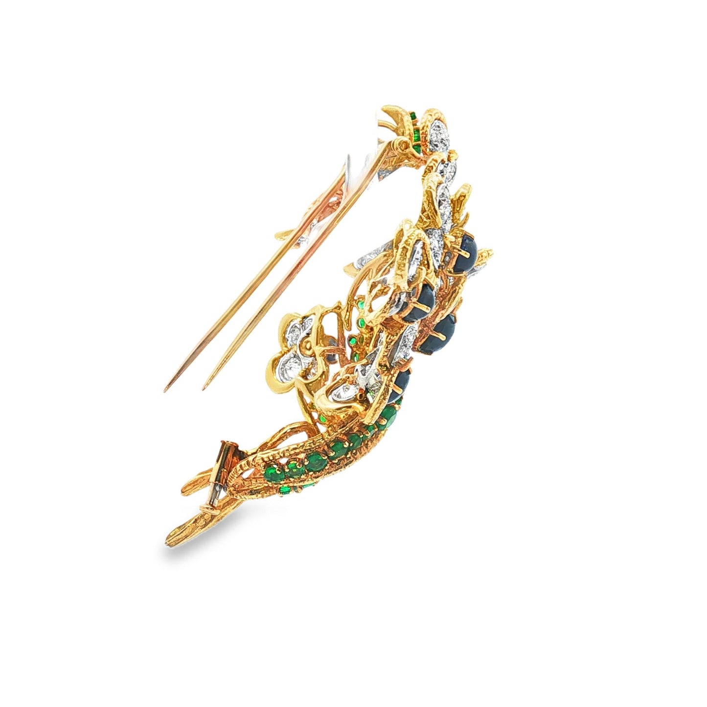 Vintage 1970s "Big Three" Flower Vine Brooch in 18k Gold