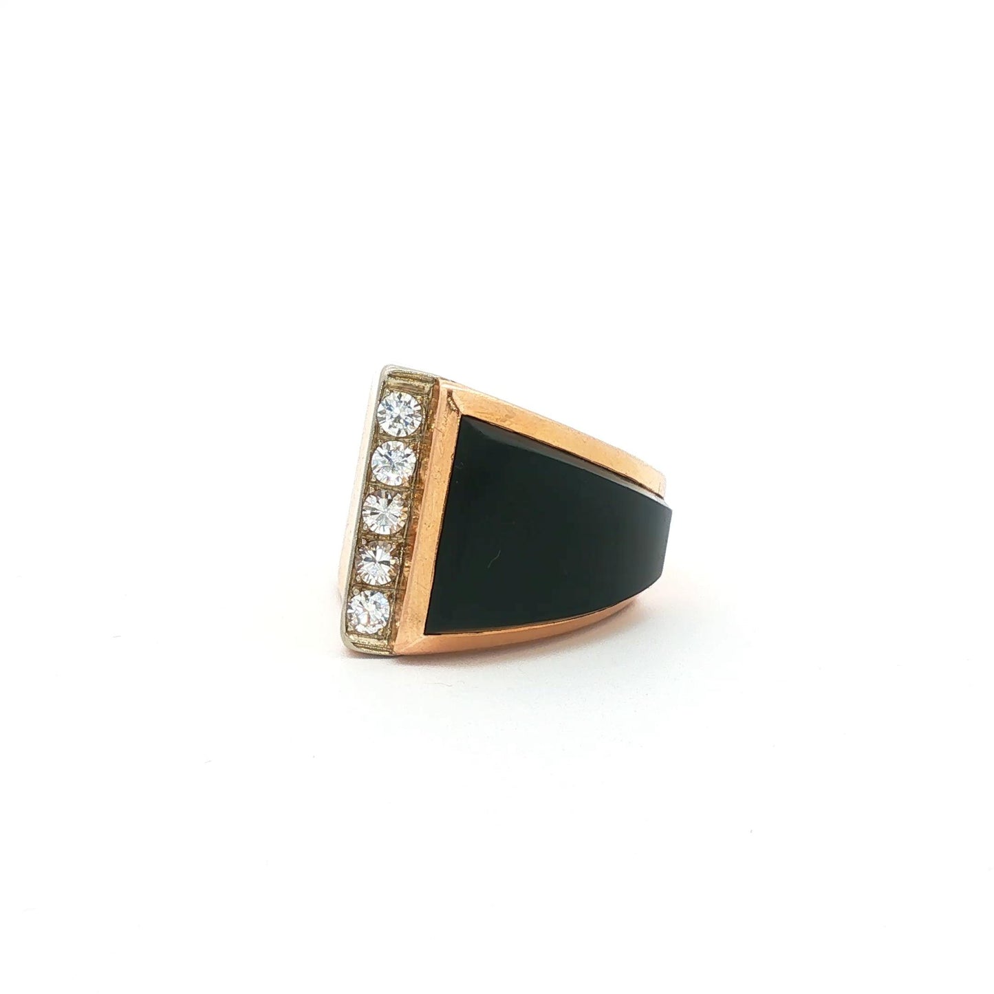 Yellow Gold Onyx and Diamond Modernist Tank Ring
