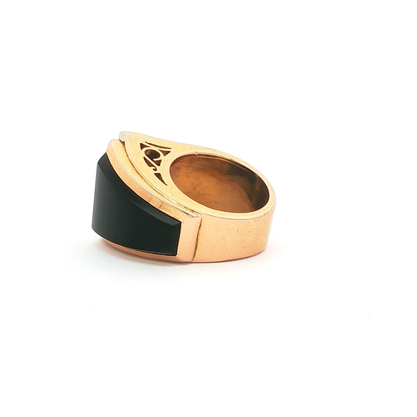 Yellow Gold Onyx and Diamond Modernist Tank Ring