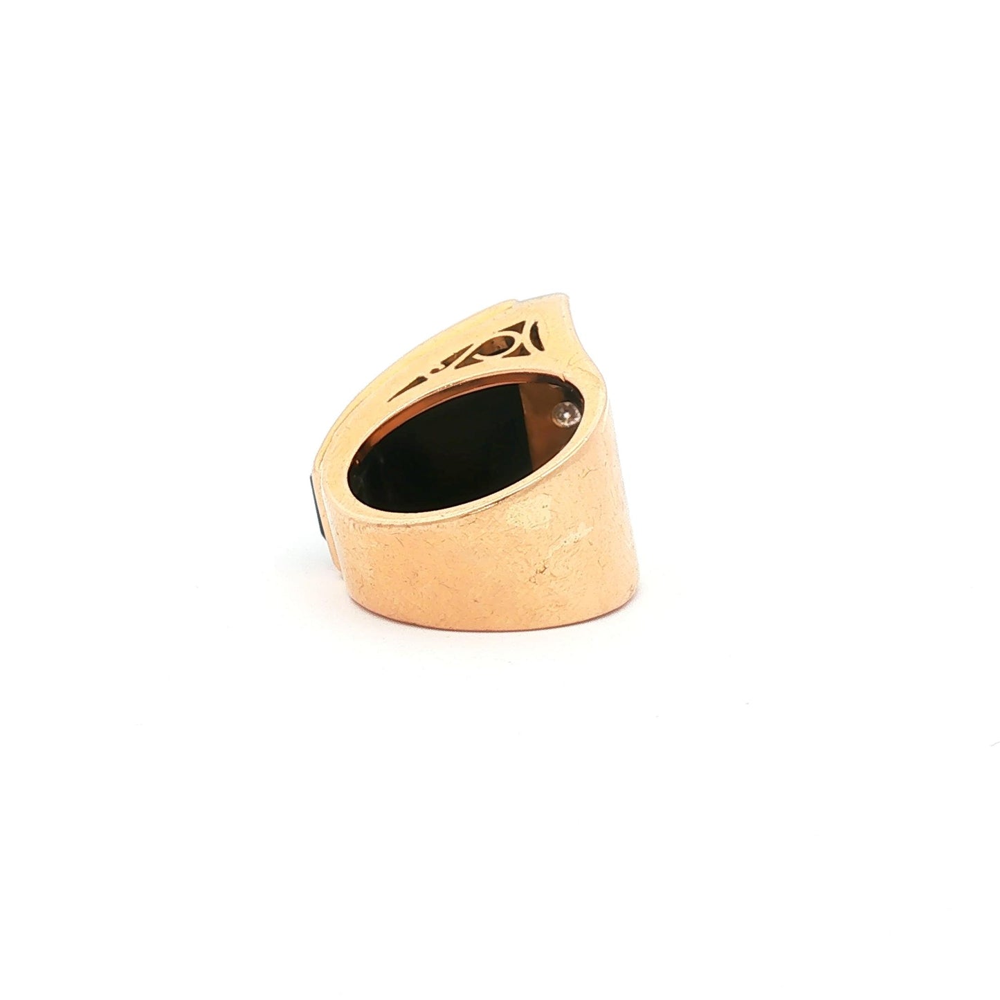 Yellow Gold Onyx and Diamond Modernist Tank Ring