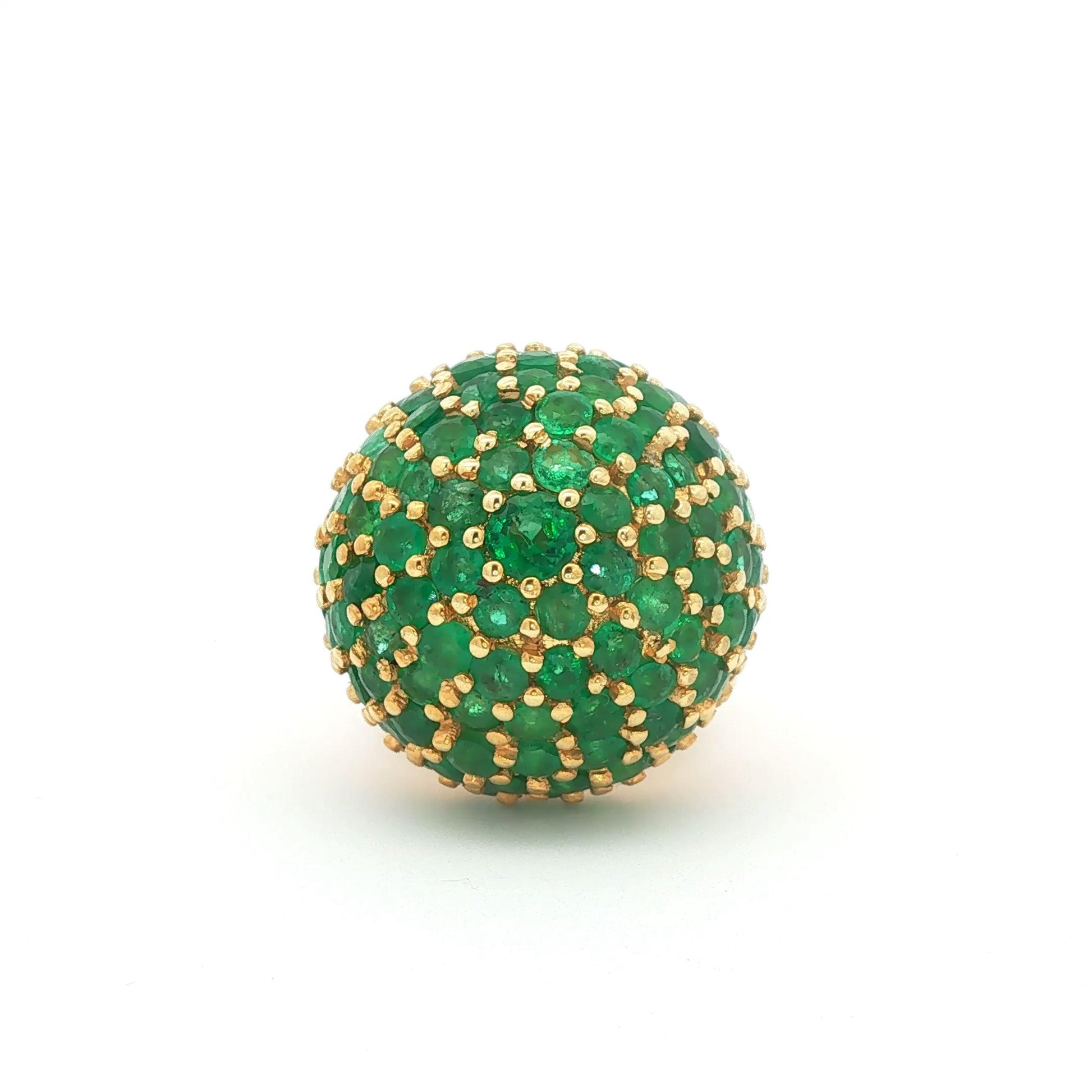 Vintage Emerald Pavé Bombé Dome Cocktail Ring in 18k Yellow Gold