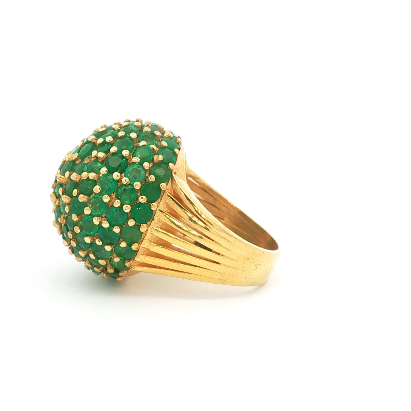 Vintage Emerald Pavé Bombé Dome Cocktail Ring in 18k Yellow Gold